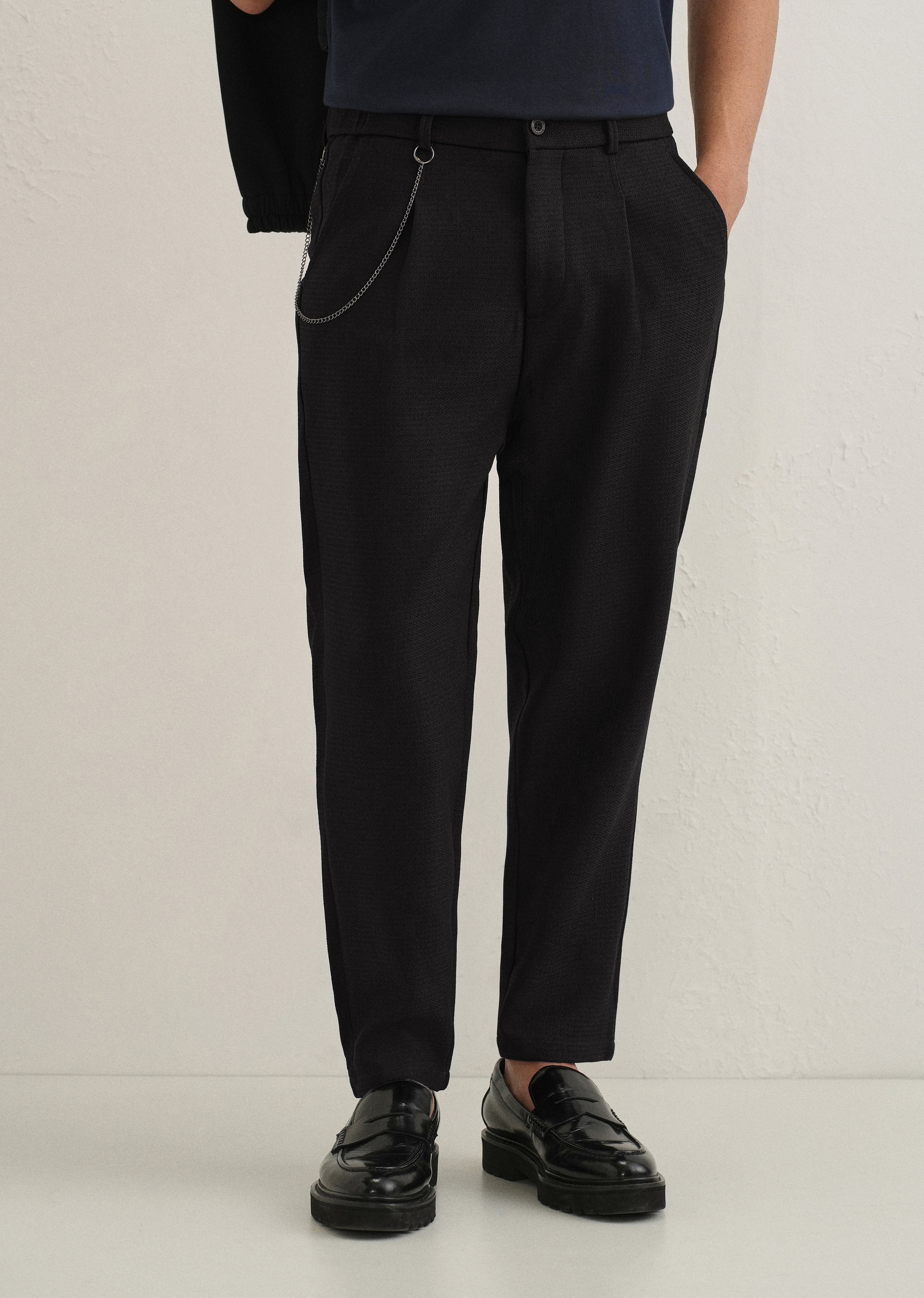 Black Textured Korean Pant