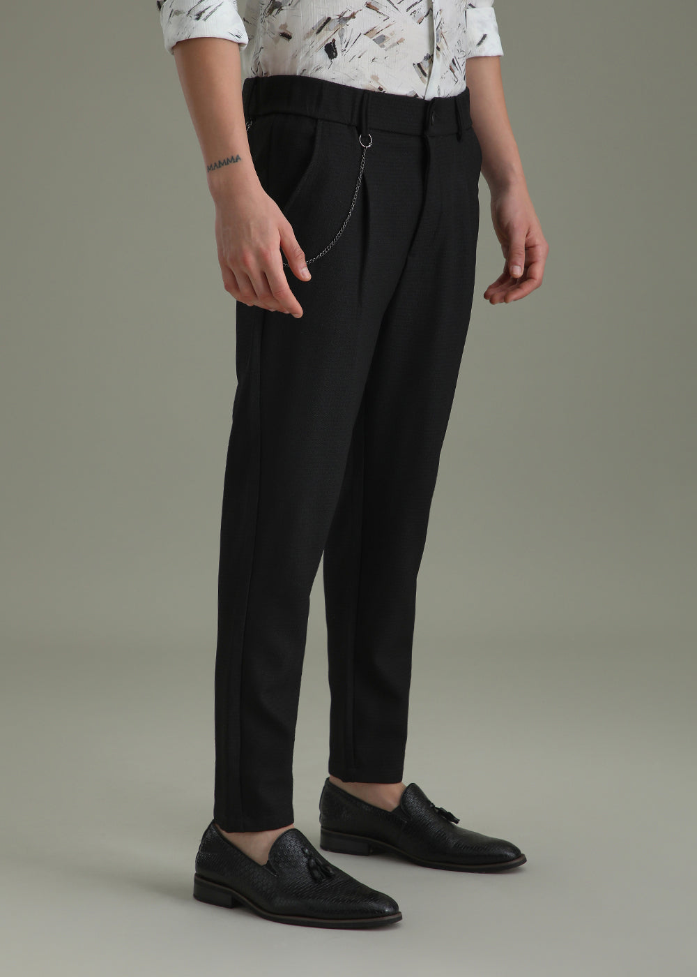 Black Textured Korean Pant