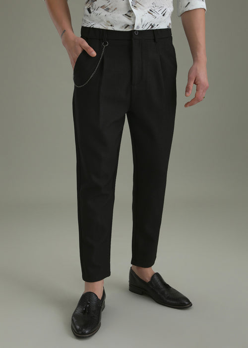 Black Textured Korean Pant