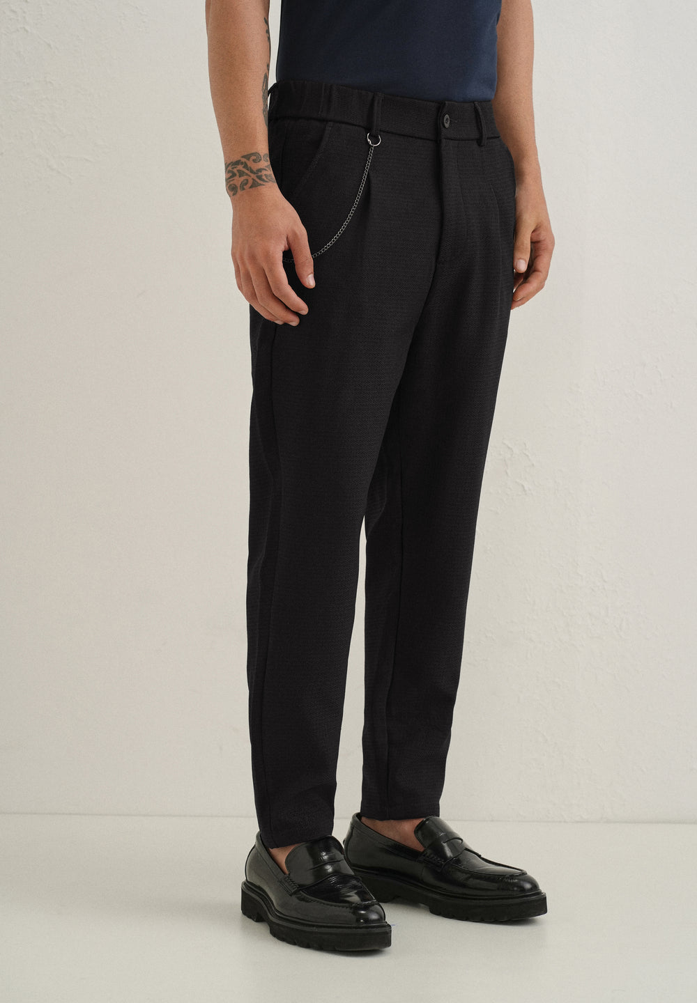 Black Textured Korean Pant