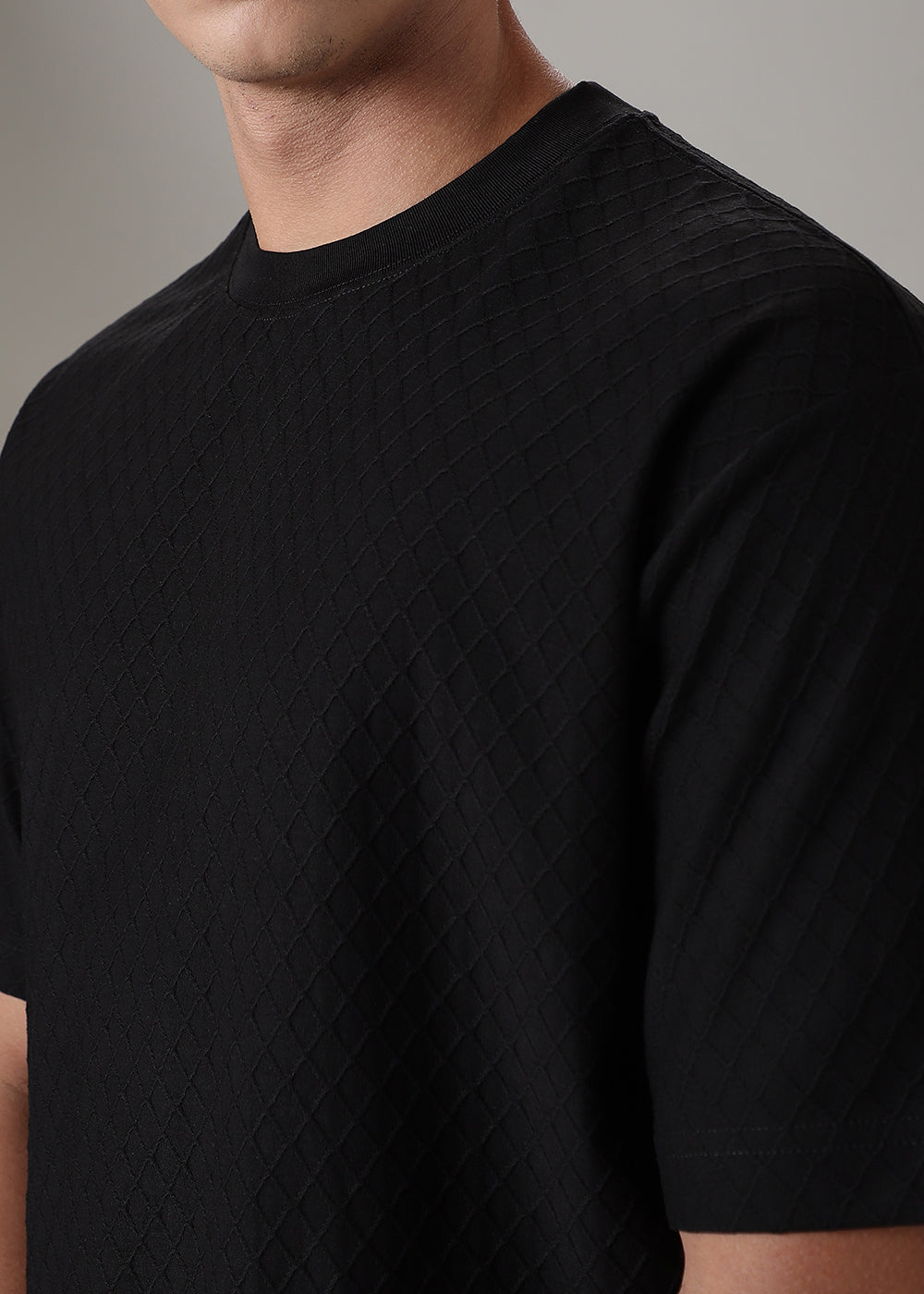 Black Textured Regular Fit T-shirt