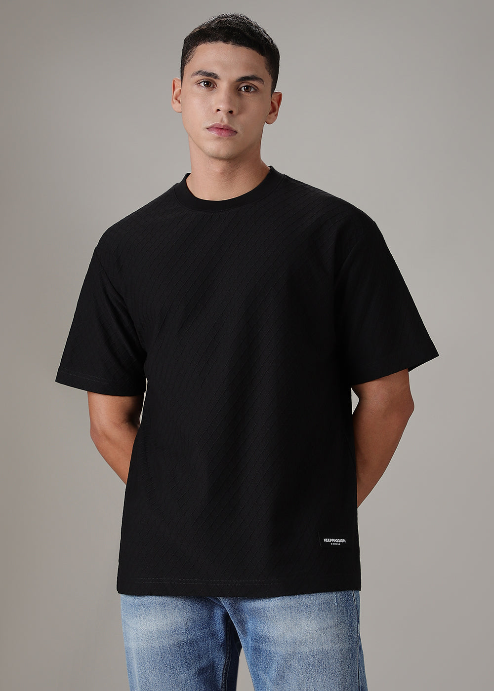 Black Textured Regular Fit T-shirt