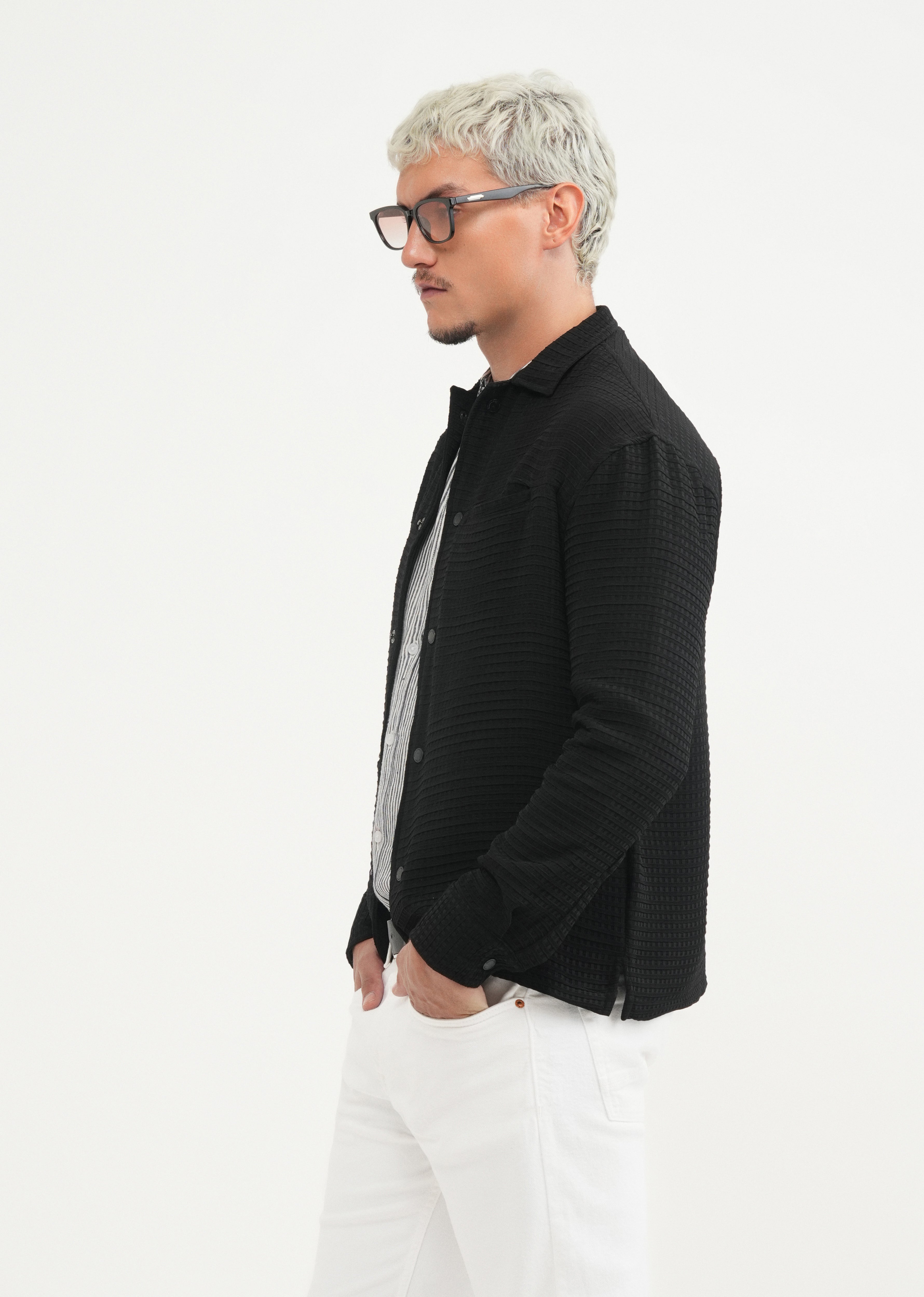 Black Textured Shacket