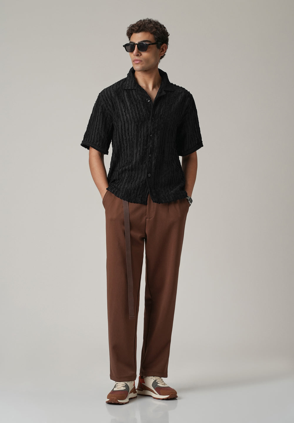Black Clip Jacquard Stripe Shirt
