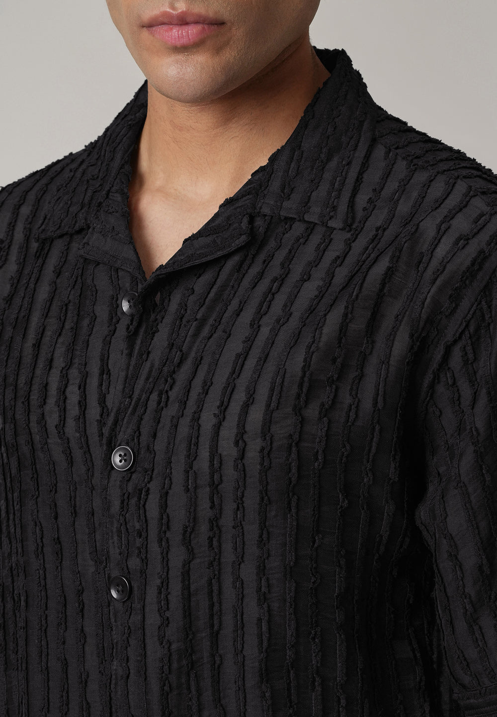 Black Clip Jacquard Stripe Shirt