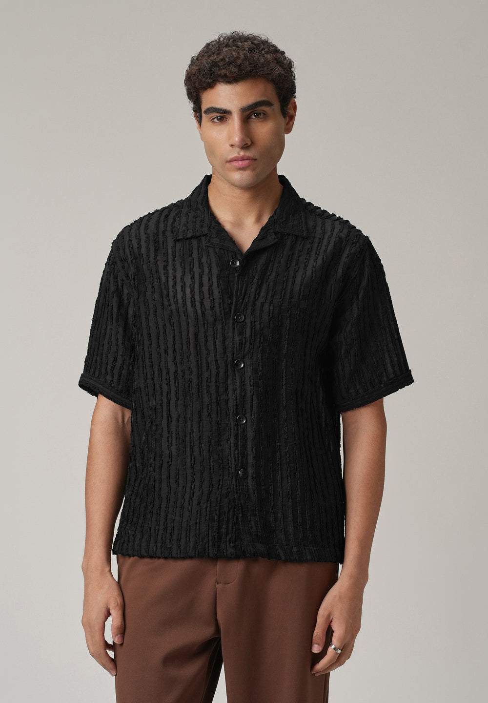 Black Clip Jacquard Stripe Shirt