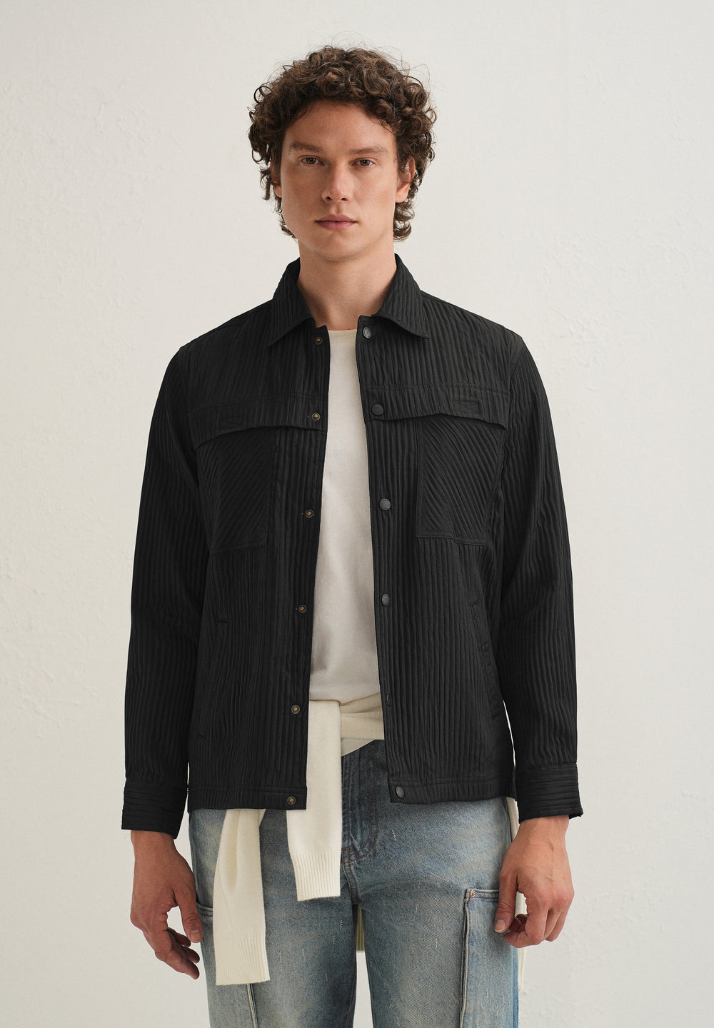 Black Textured Utility Shacket