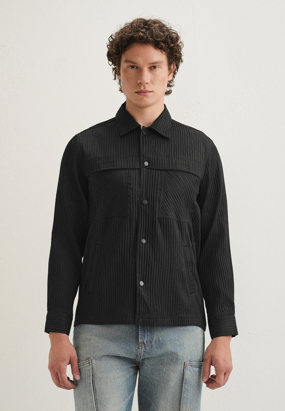 Black Textured Utility Shacket