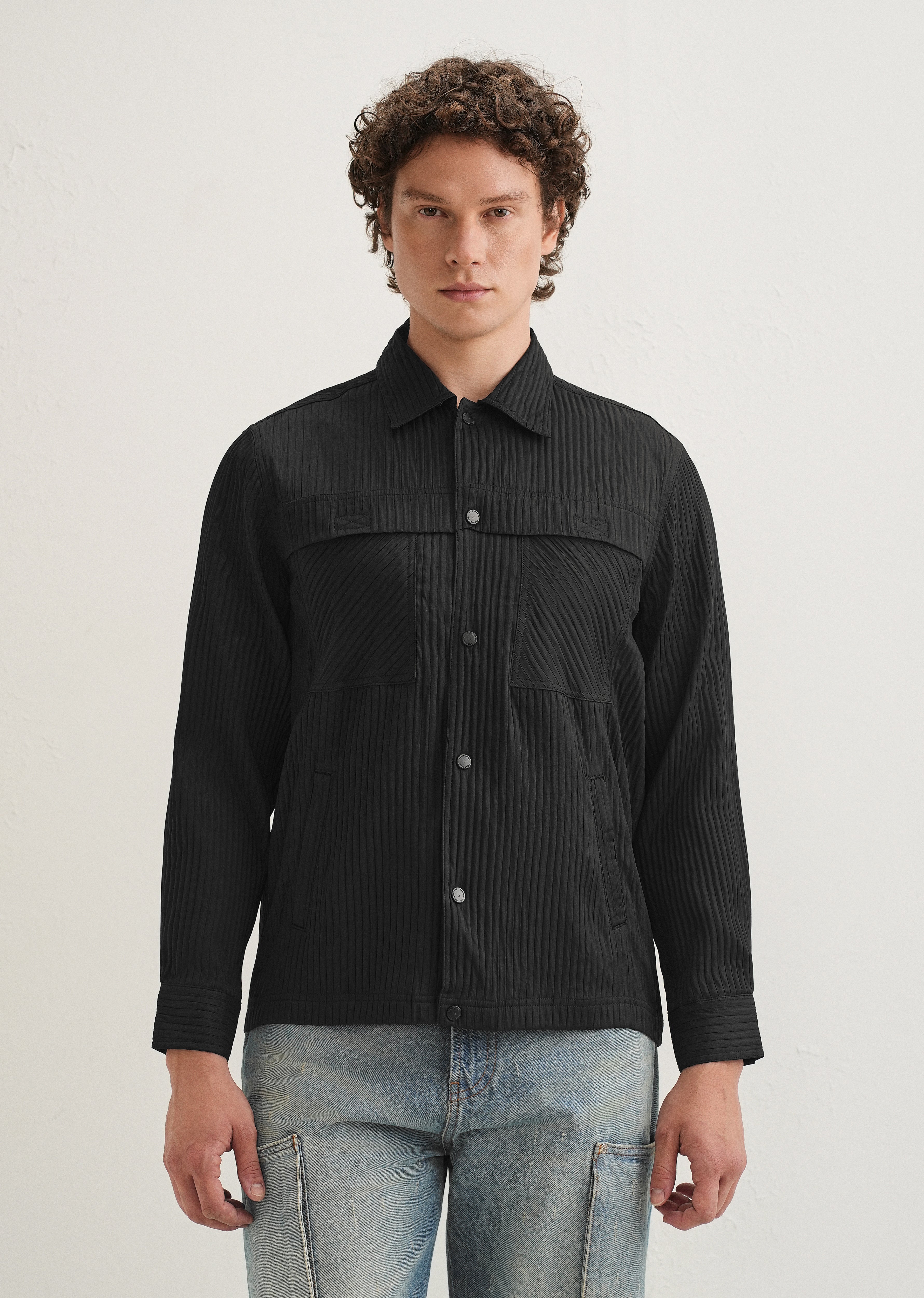 Black Textured Utility Shacket