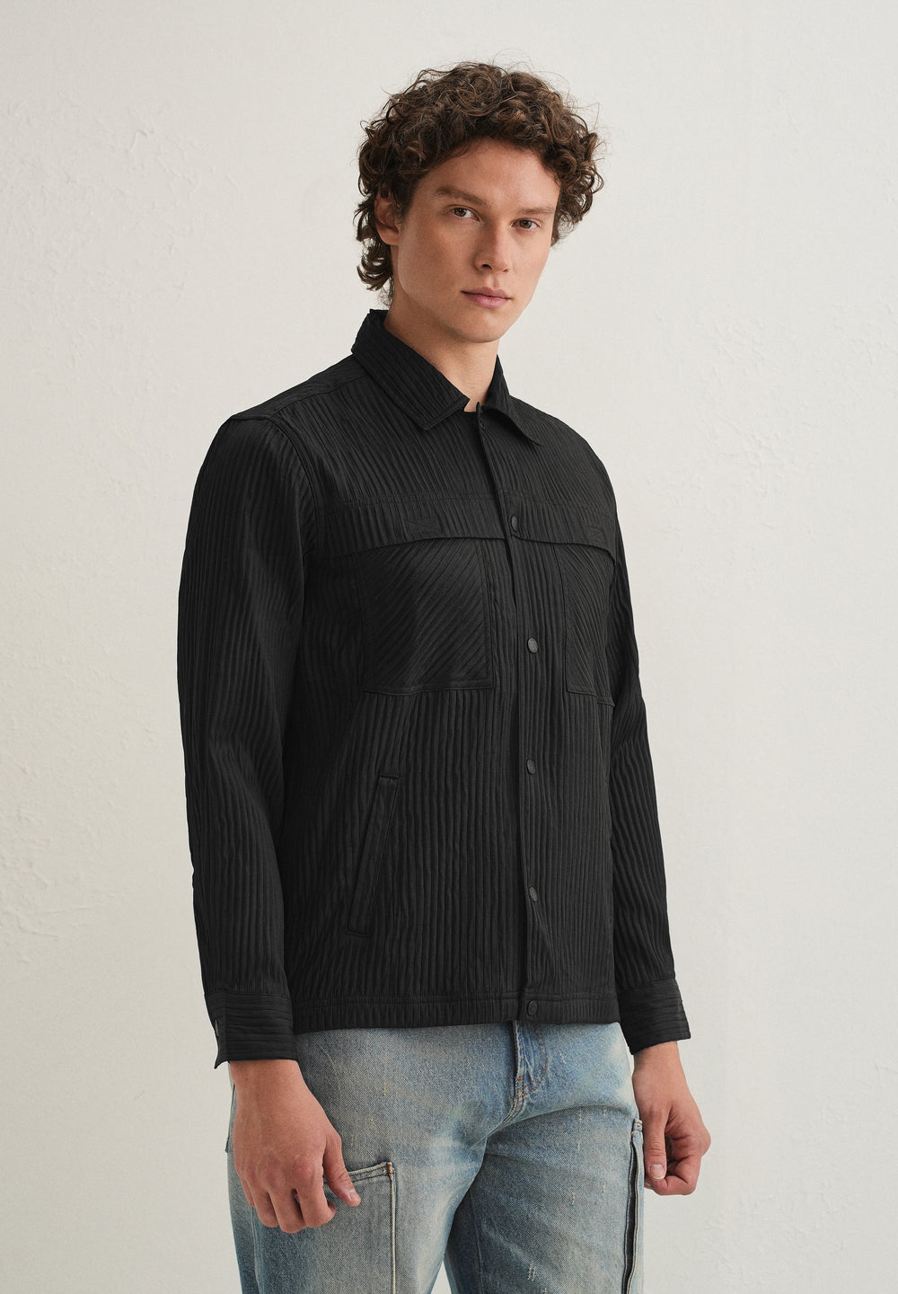 Black Textured Utility Shacket