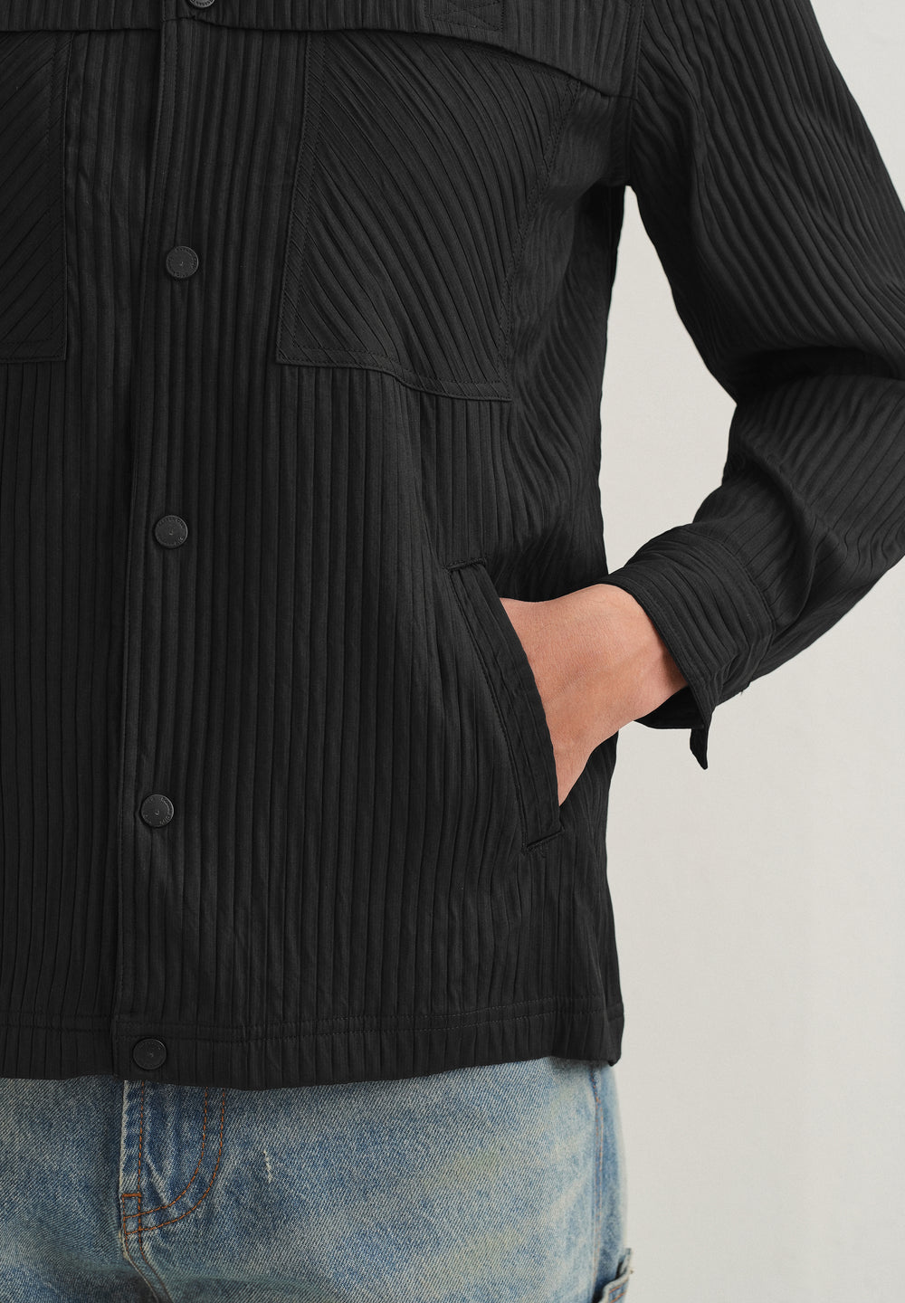 Black Textured Utility Shacket