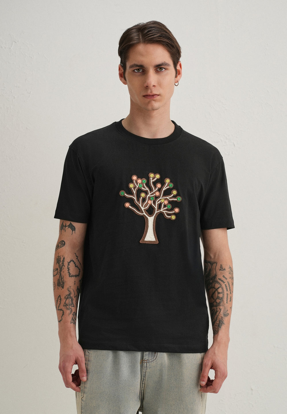 Black Tree Appique T-Shirt