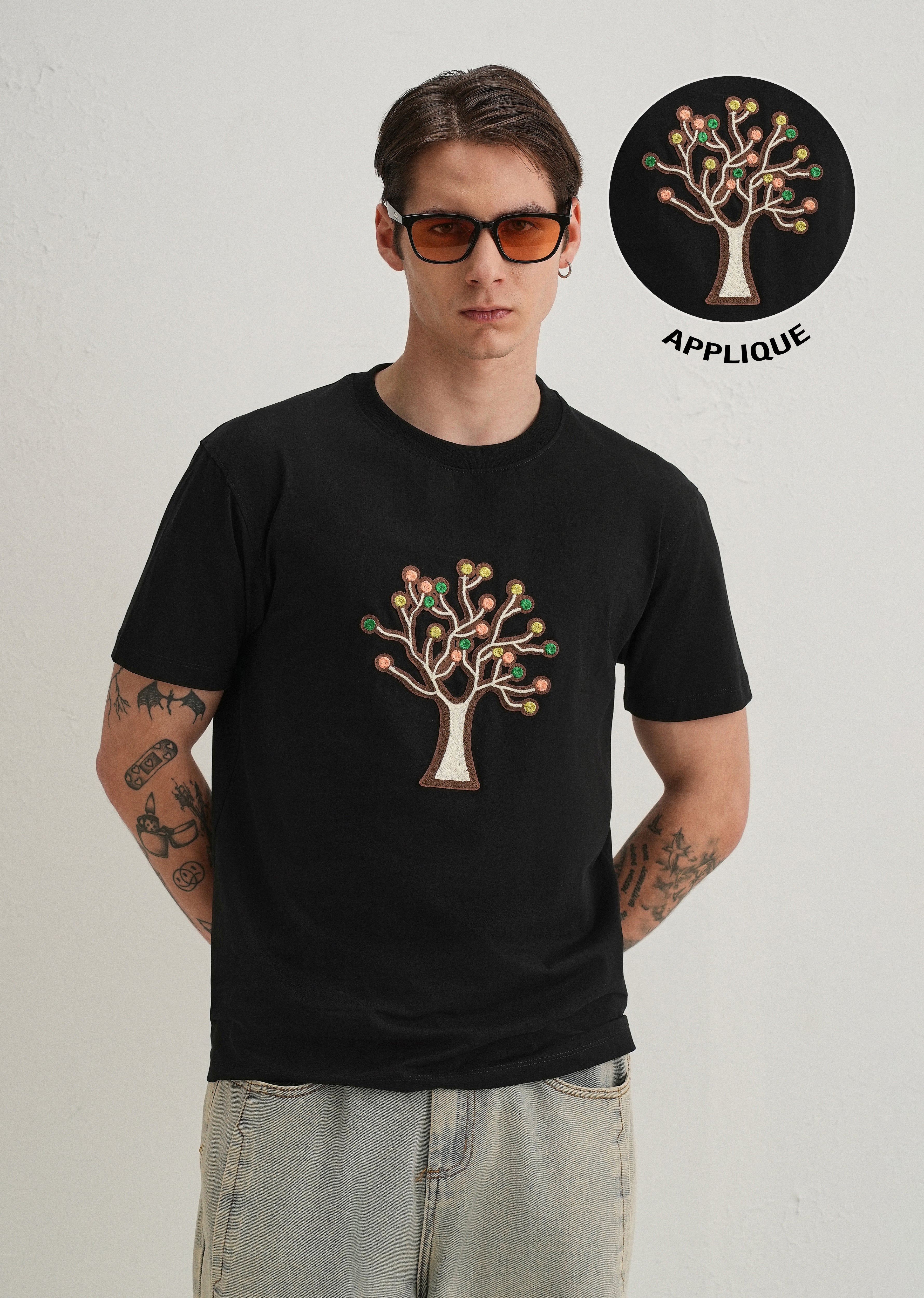 Black Tree Appique T-Shirt