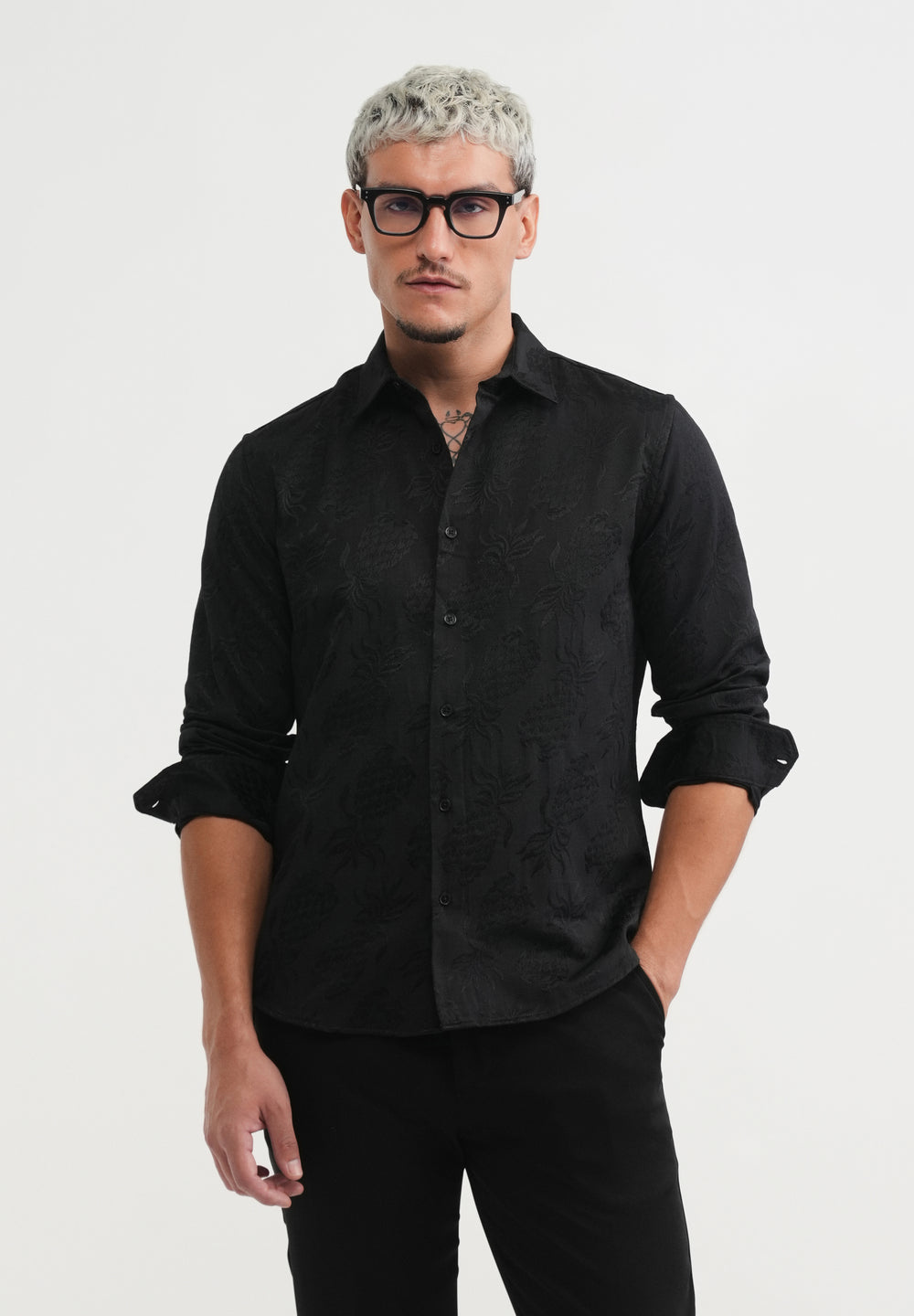Black Tropical Jacquard Shirt
