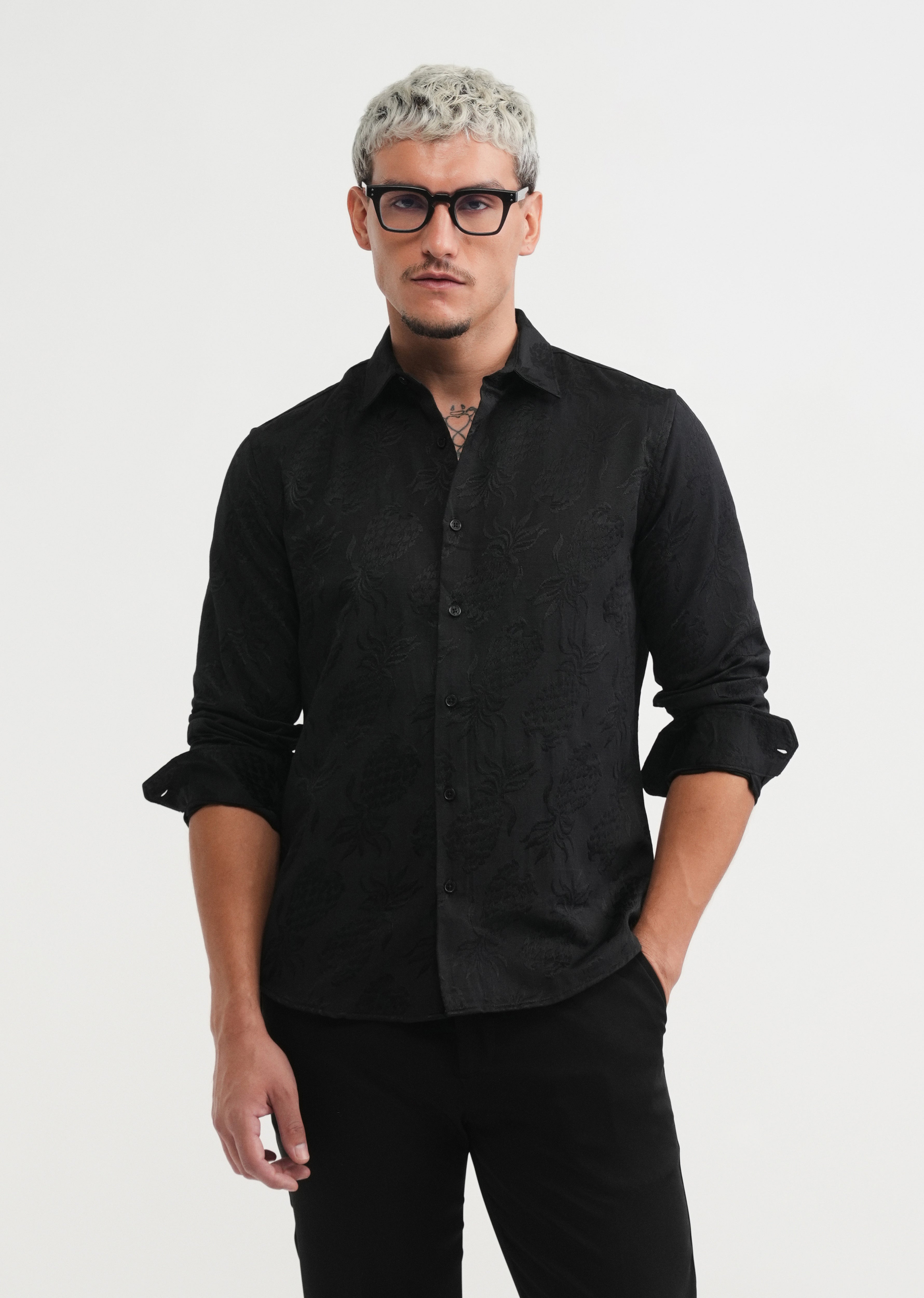 Black Tropical Jacquard Shirt