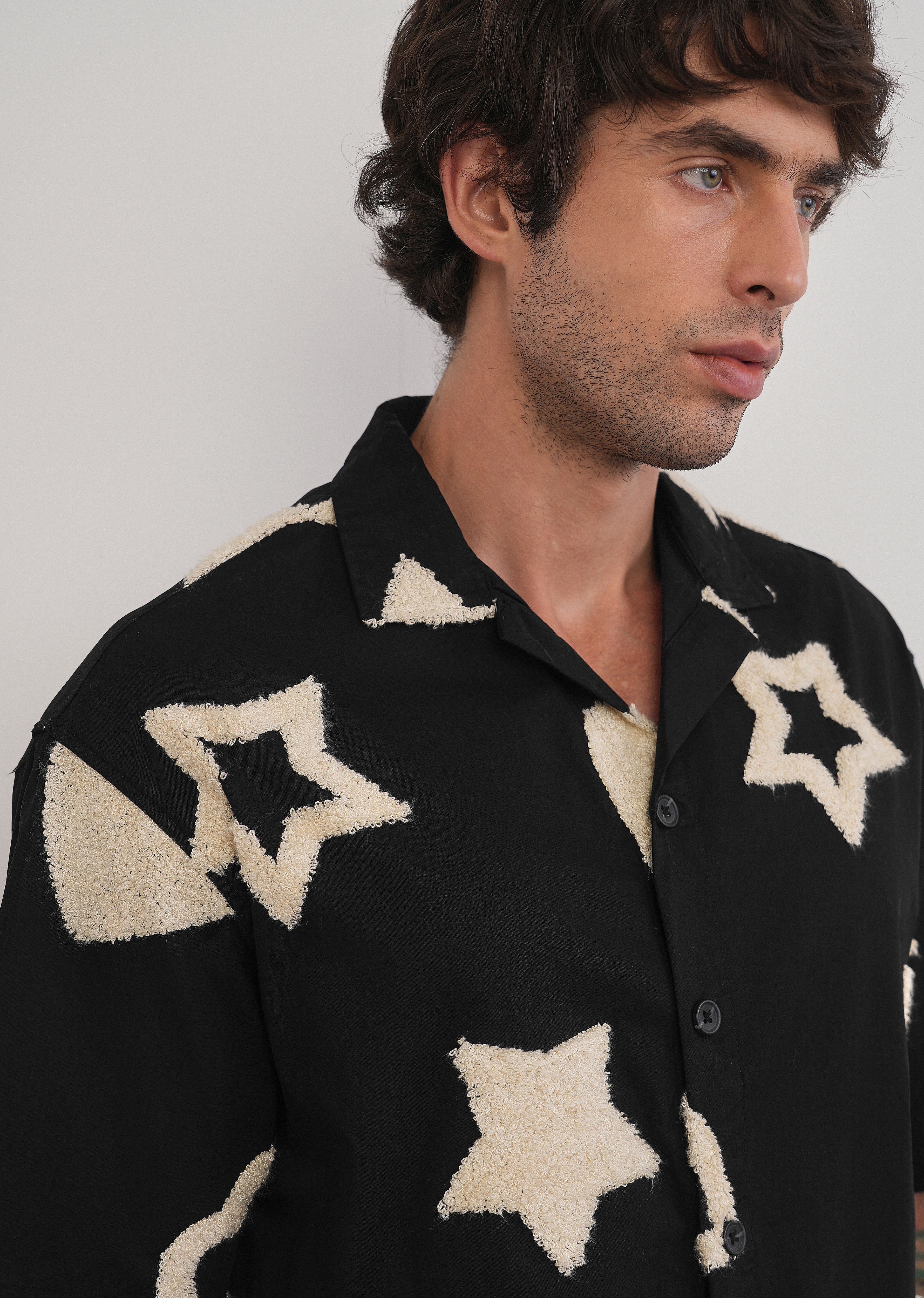 Black Tufted Star Pattern Shirt
