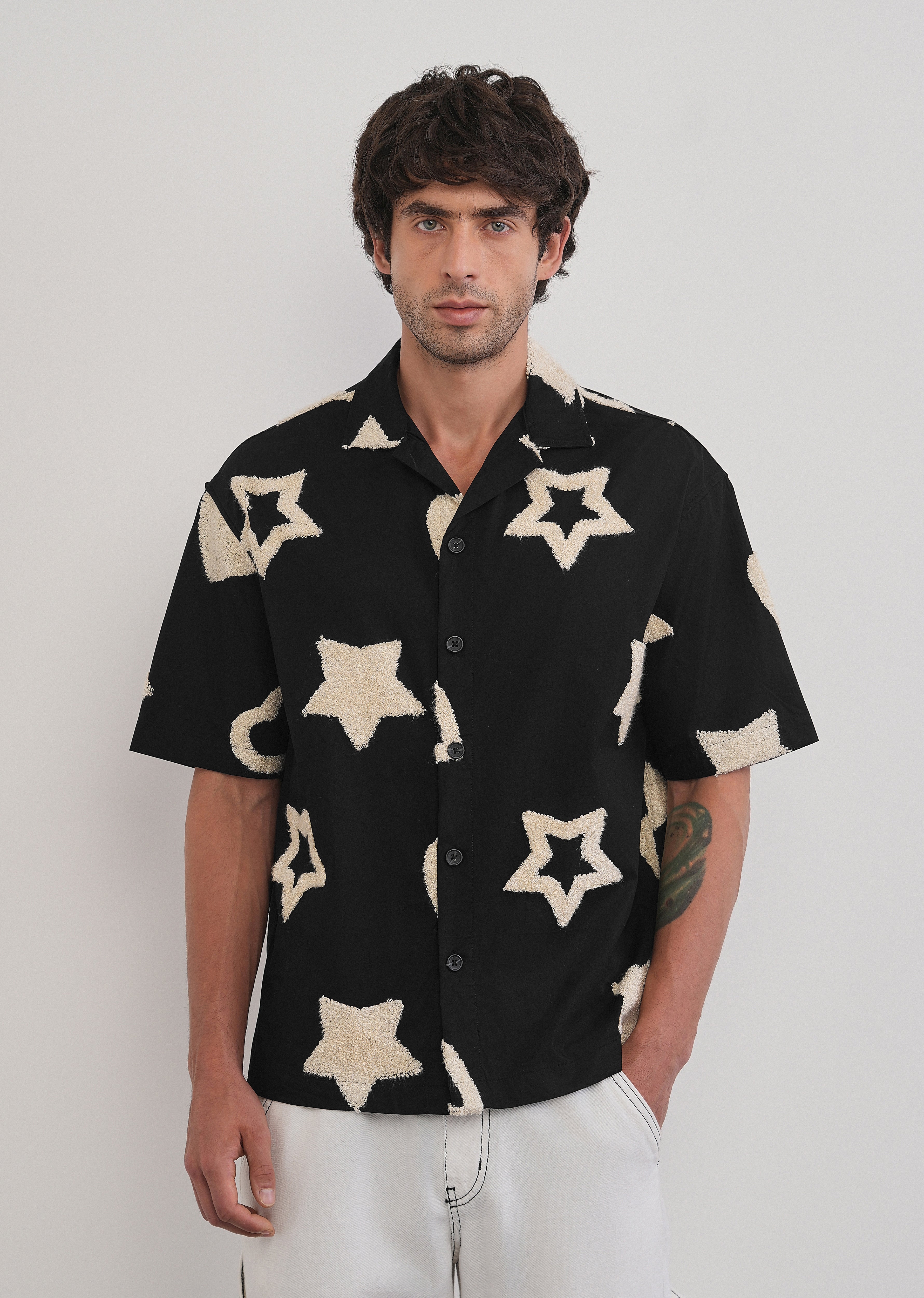 Black Tufted Star Pattern Shirt