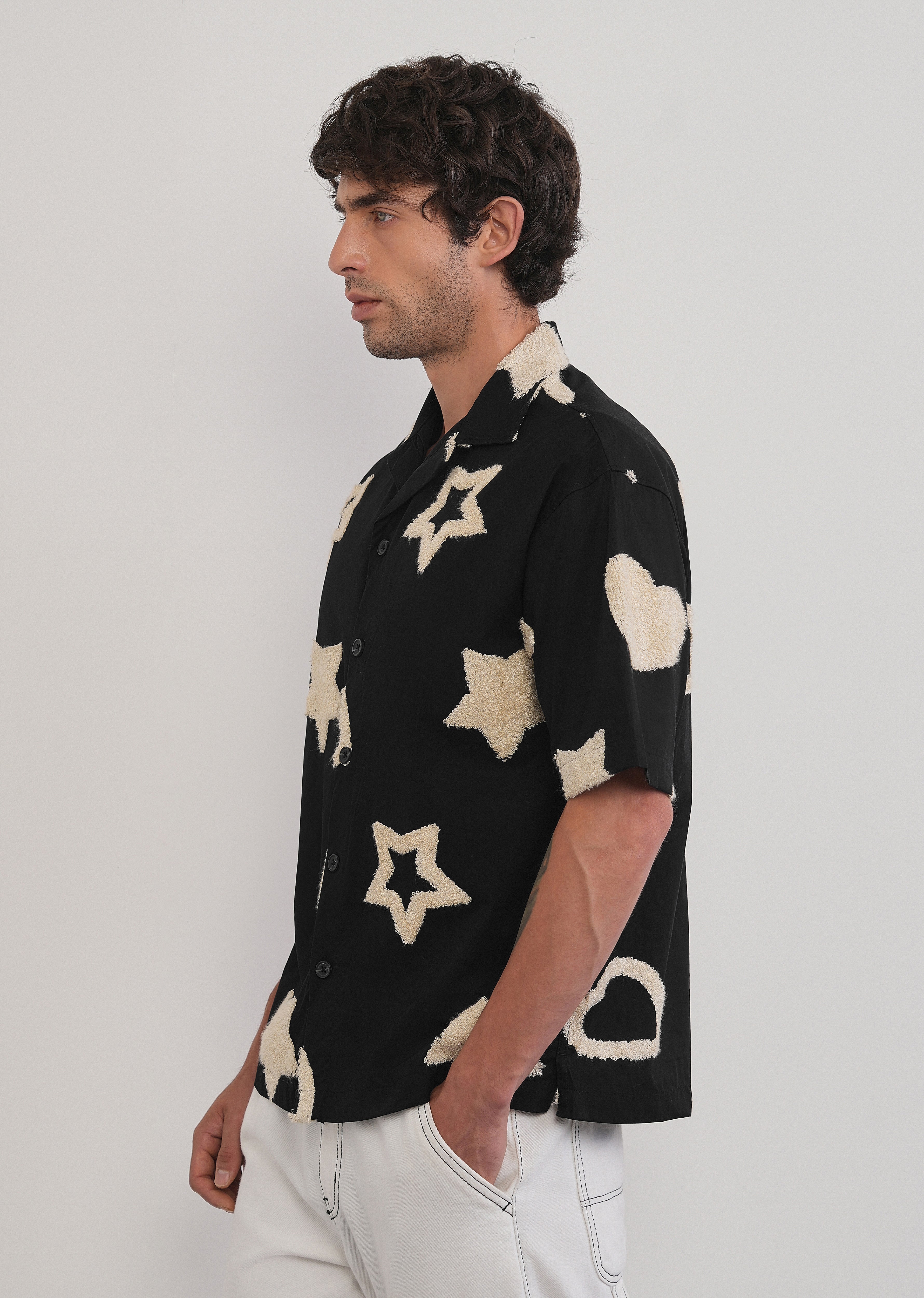 Black Tufted Star Pattern Shirt