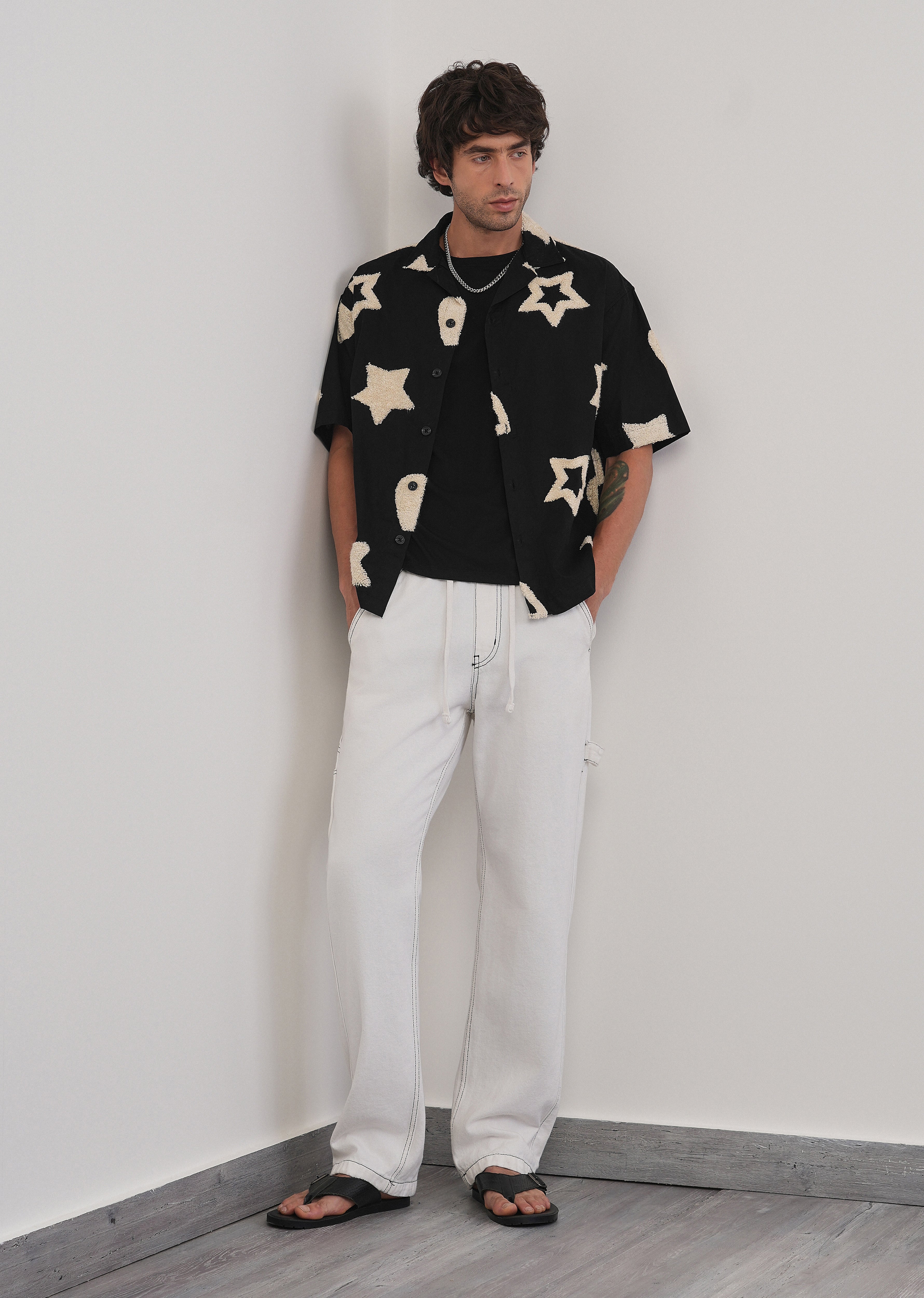 Black Tufted Star Pattern Shirt
