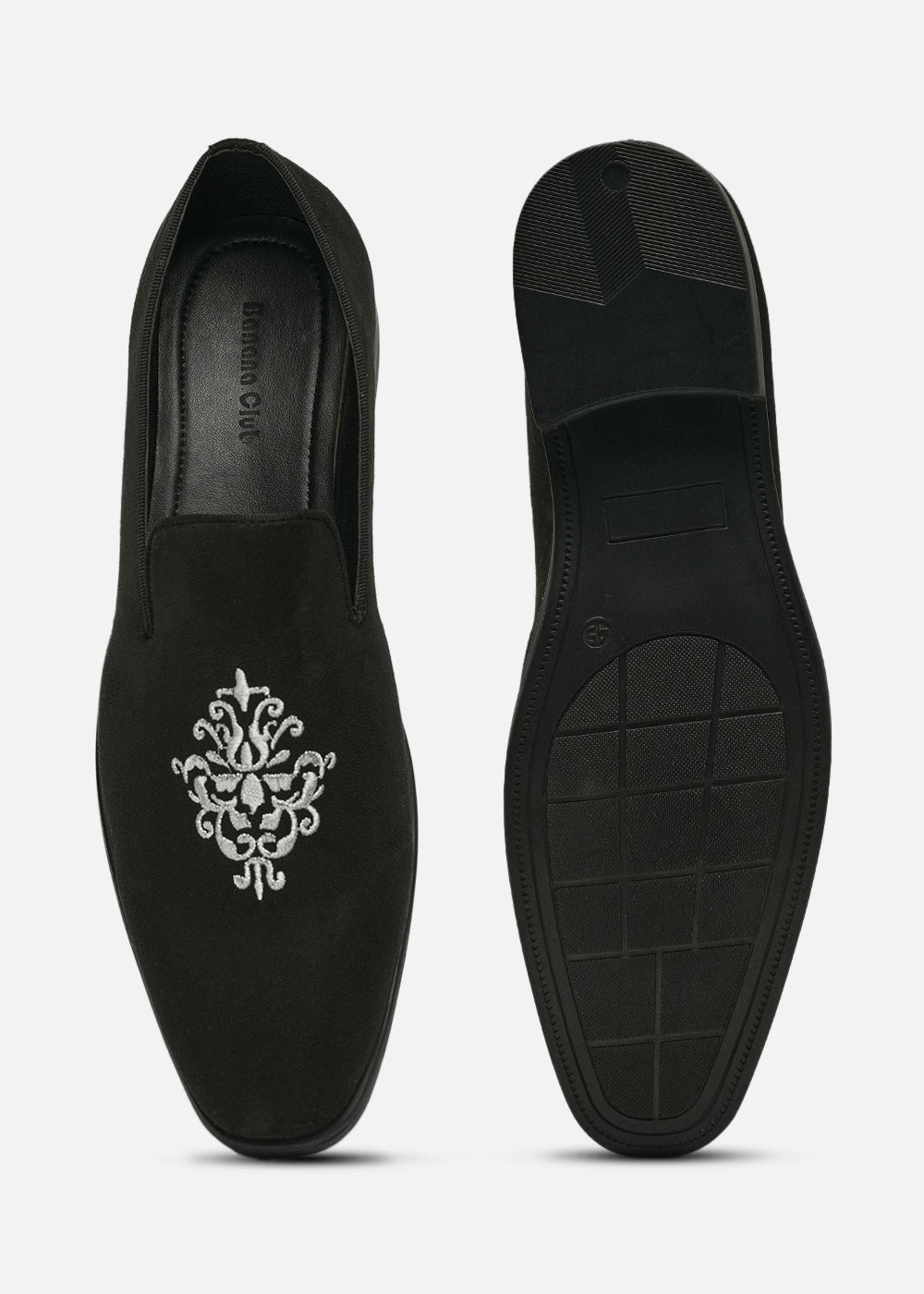 Black Suede Embroidered Loafers