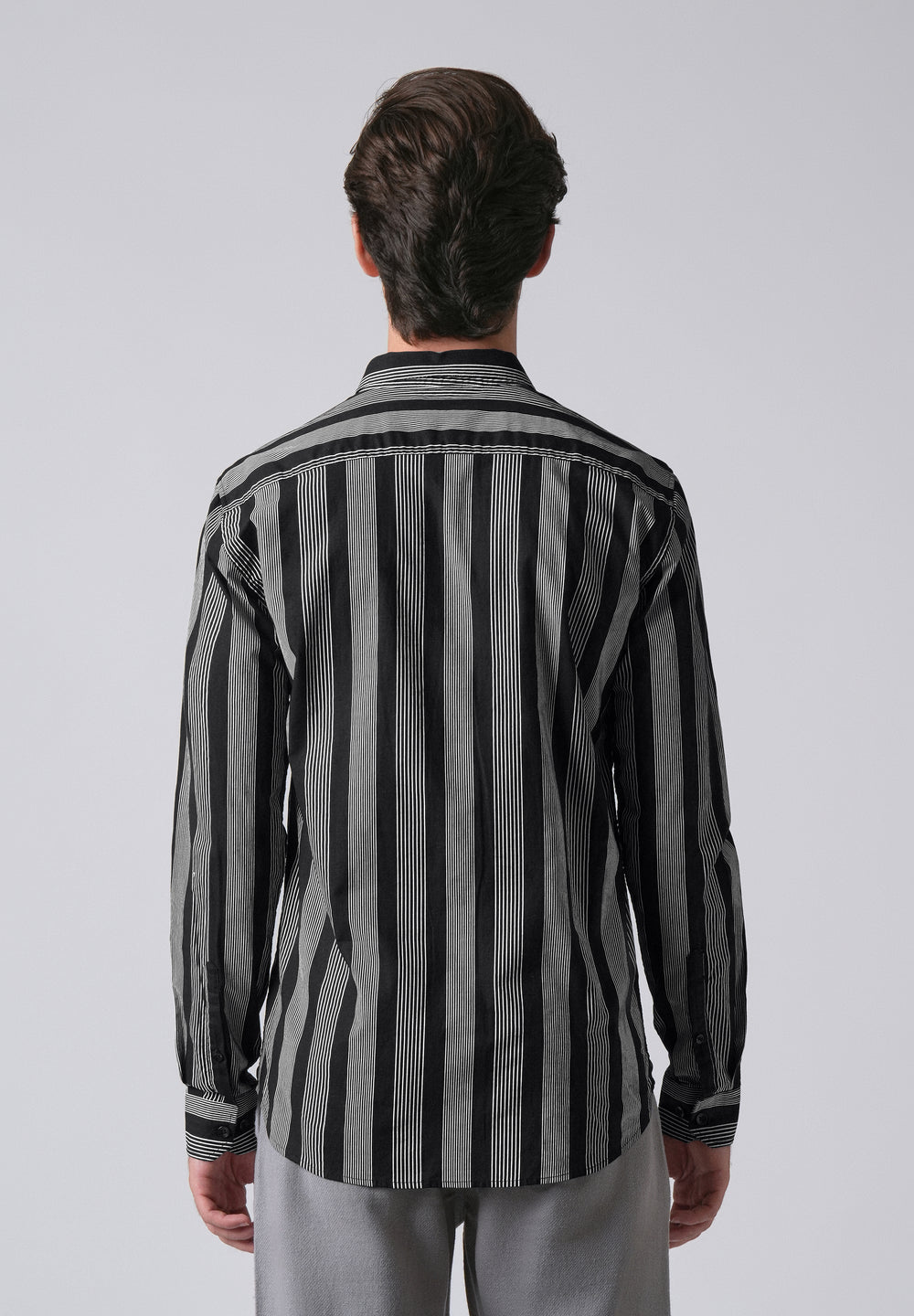 Black Vertical Pin Stripe Cotton/Linen Shirt