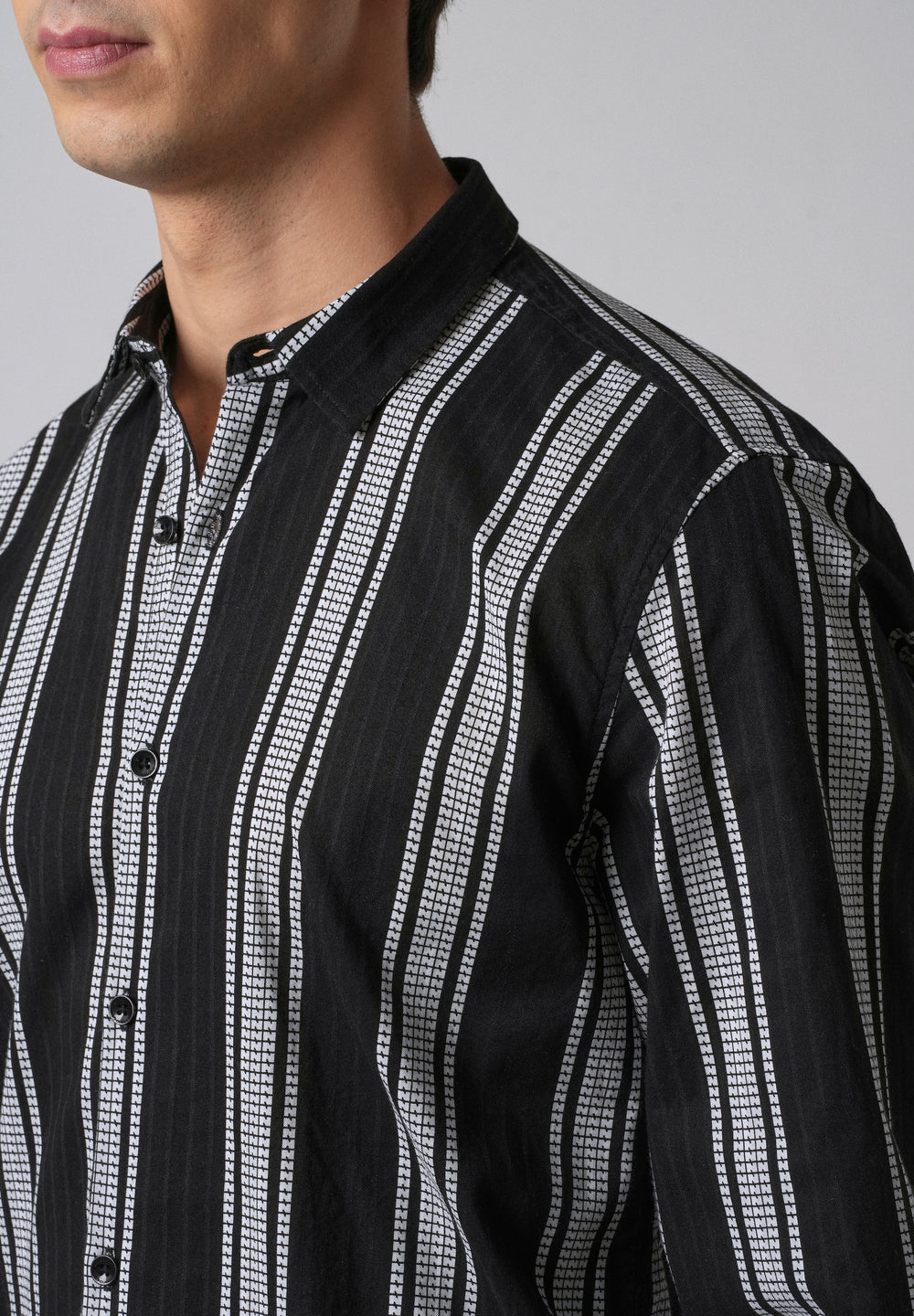 Black Vertical Stripe Cotton/Linen Shirt