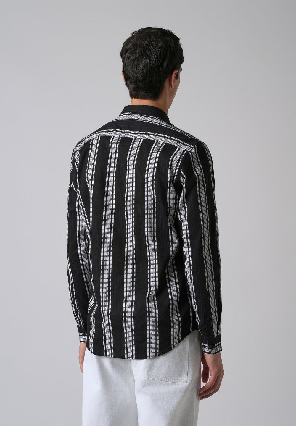 Black Vertical Stripe Cotton/Linen Shirt