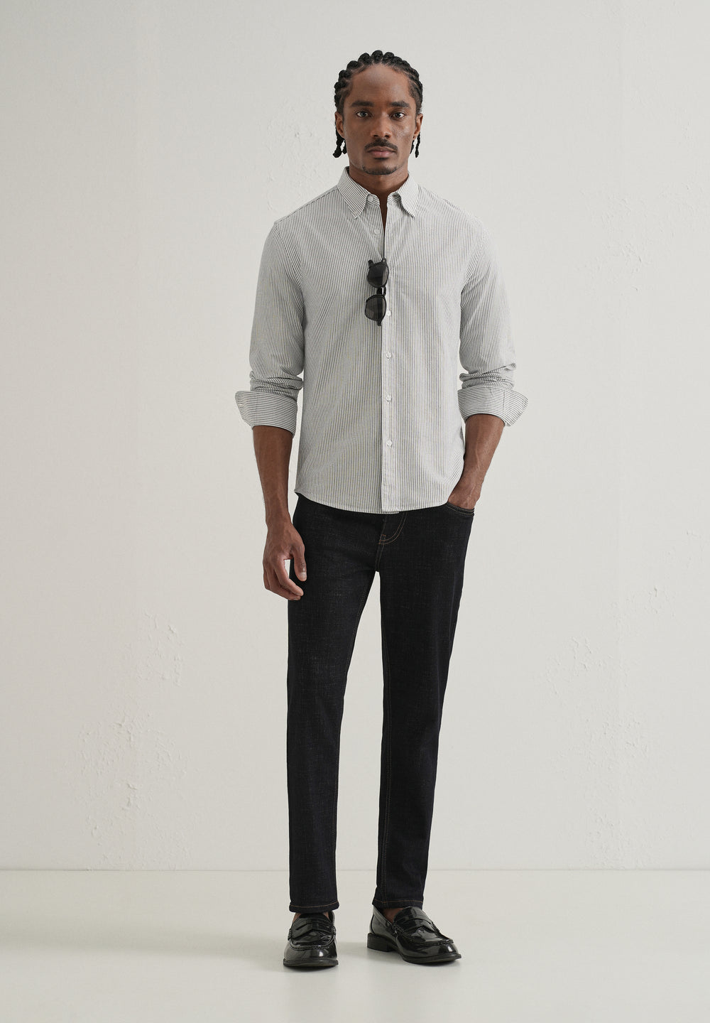 Black Vertical Striped Cotton Shirt