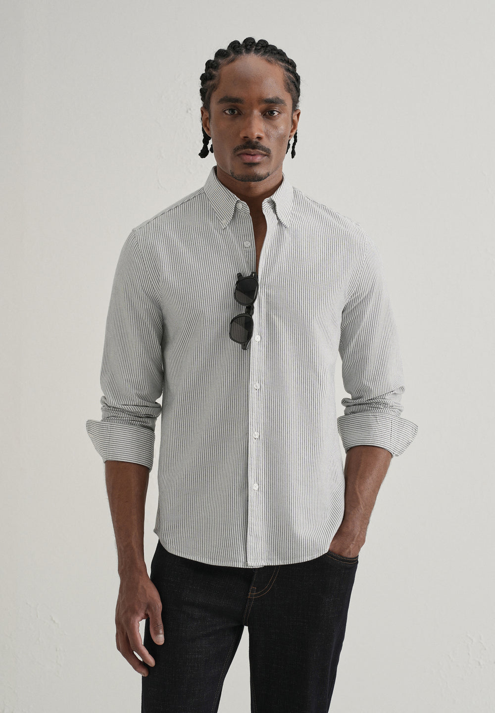 Black Vertical Striped Cotton Shirt