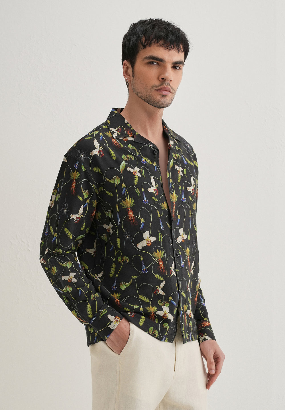 Black Vintage Orchid Printed Shirt