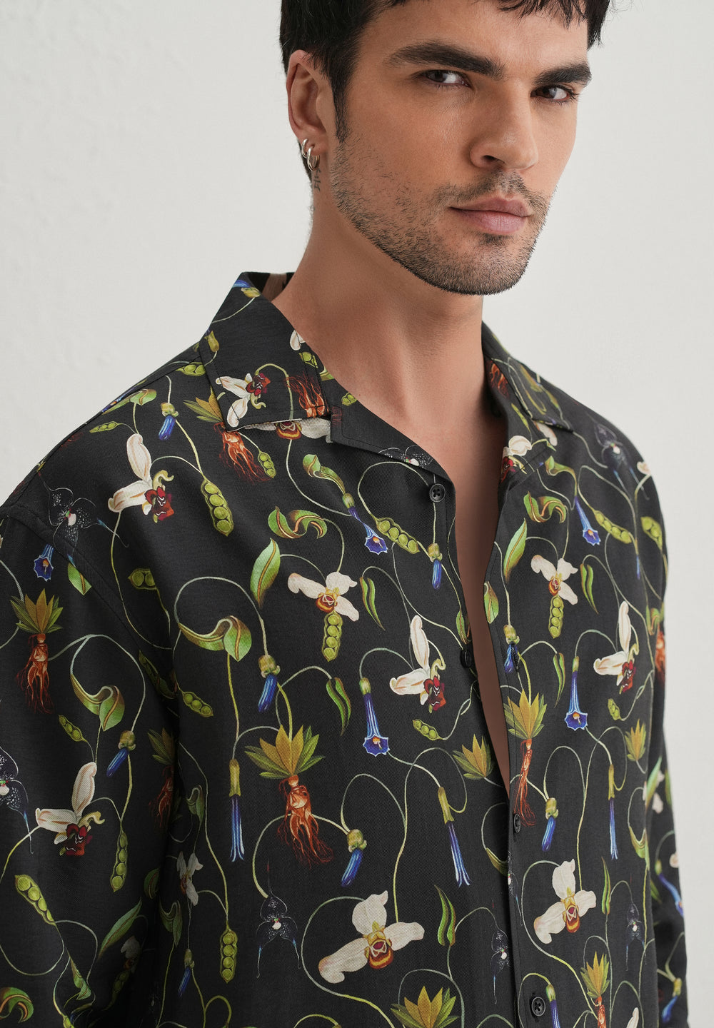 Black Vintage Orchid Printed Shirt