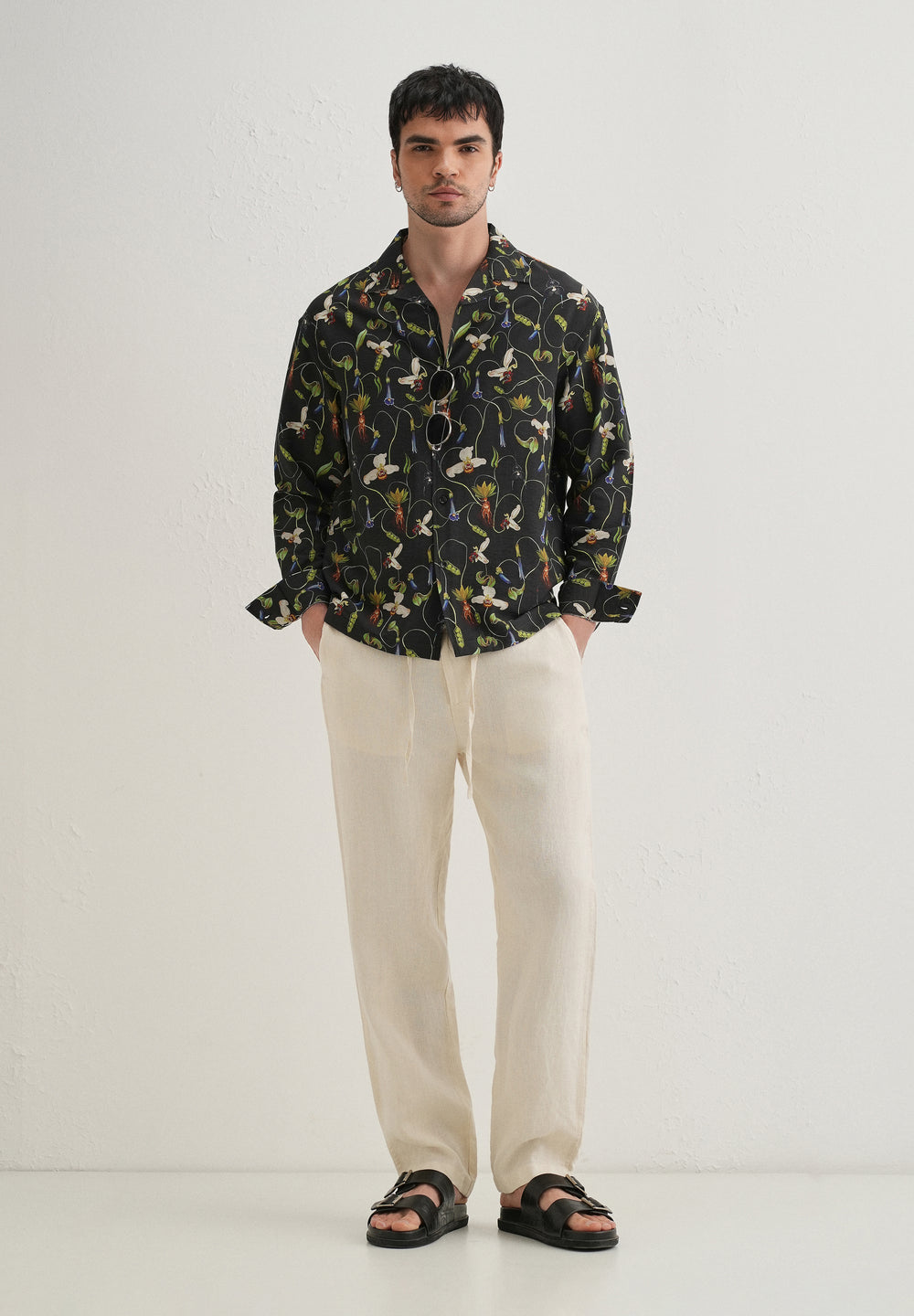 Black Vintage Orchid Printed Shirt