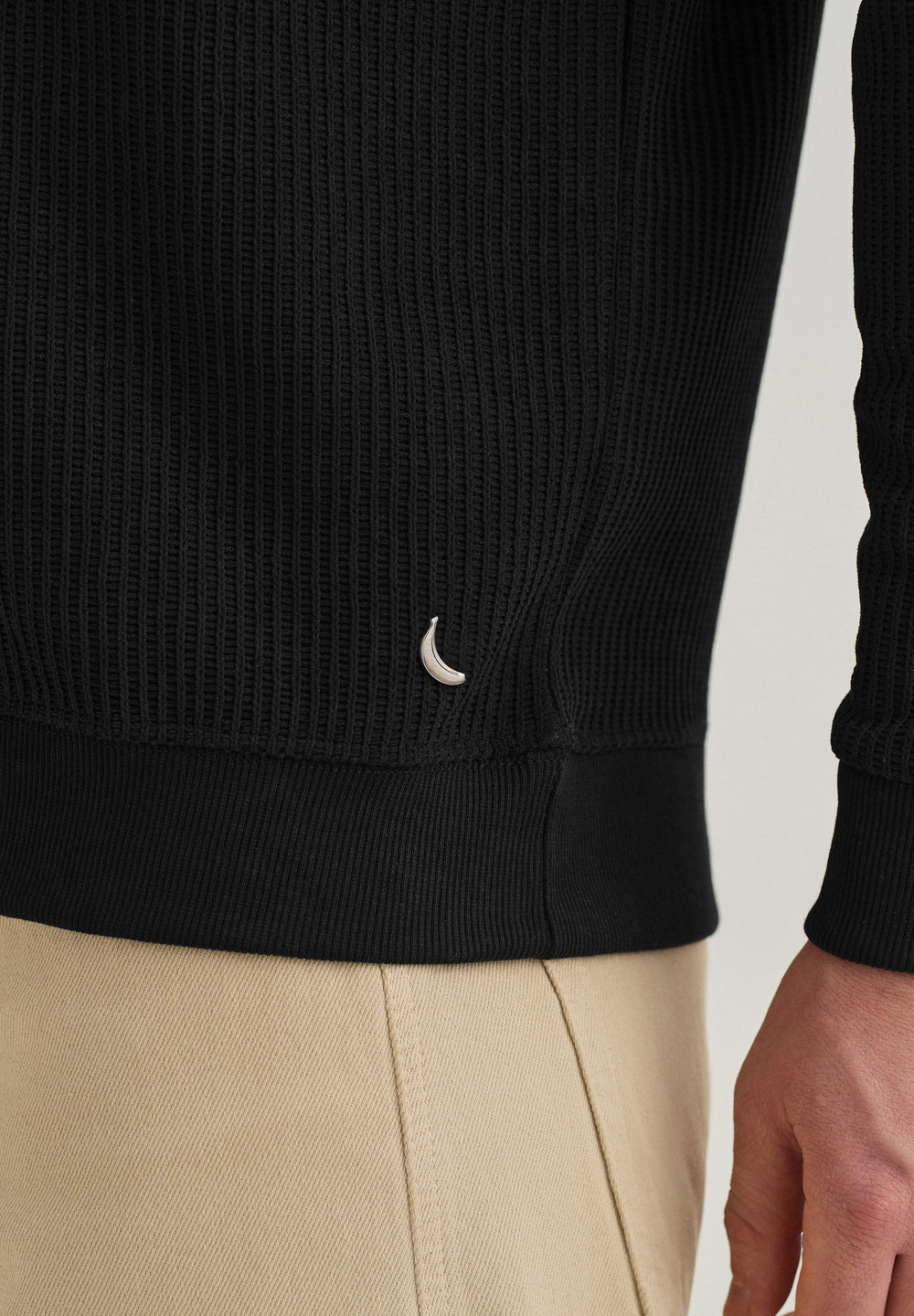 Black Waffle Knit Polo Sweatshirt