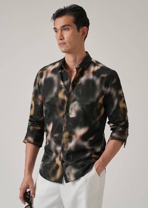 Black Wash Abstract Print Shirt