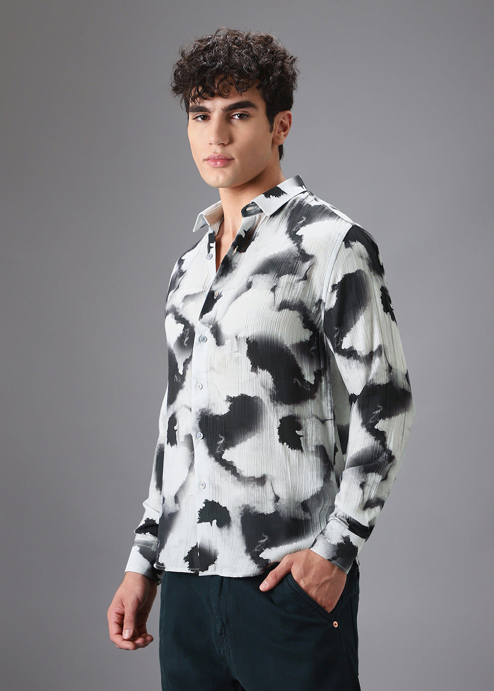 Black Wash Crushed Printed Shirt