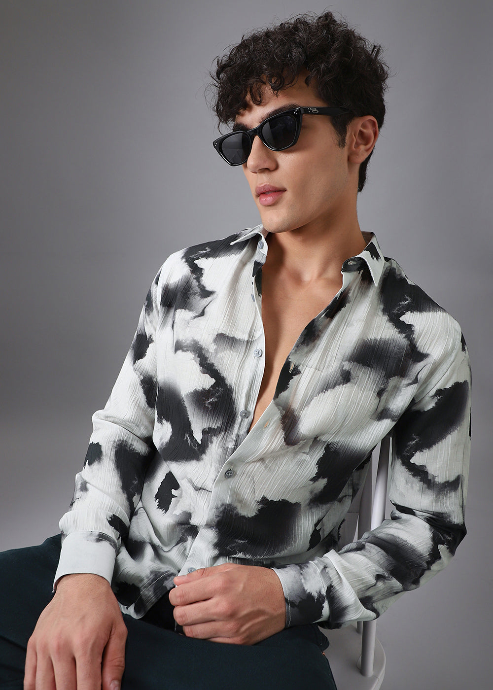 Black Wash Crushed Printed Shirt