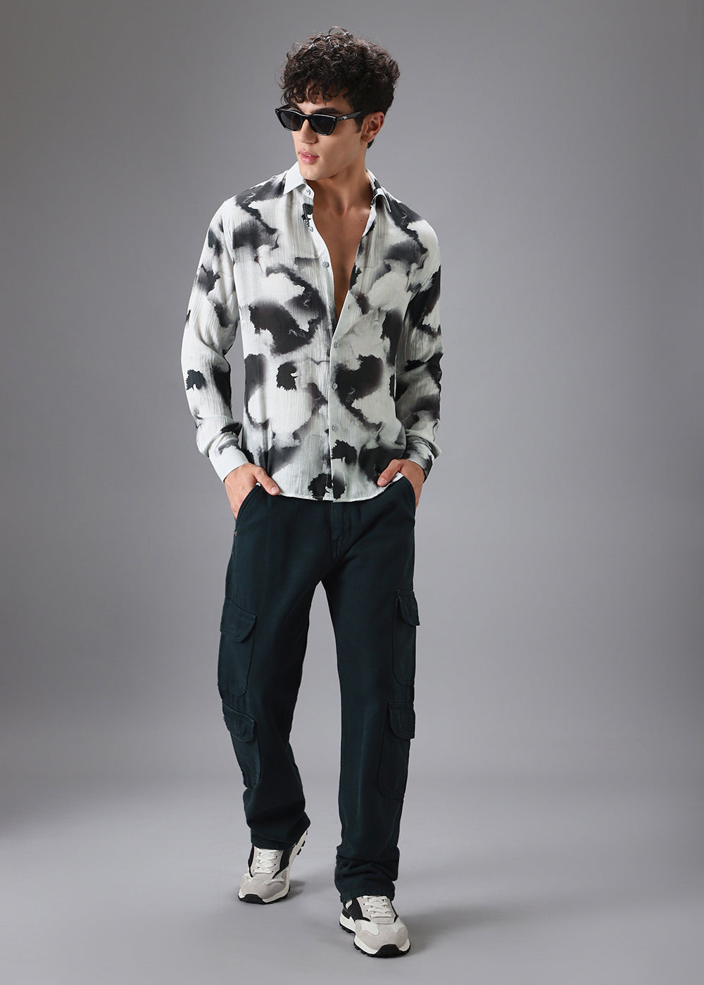 Black Wash Crushed Printed Shirt