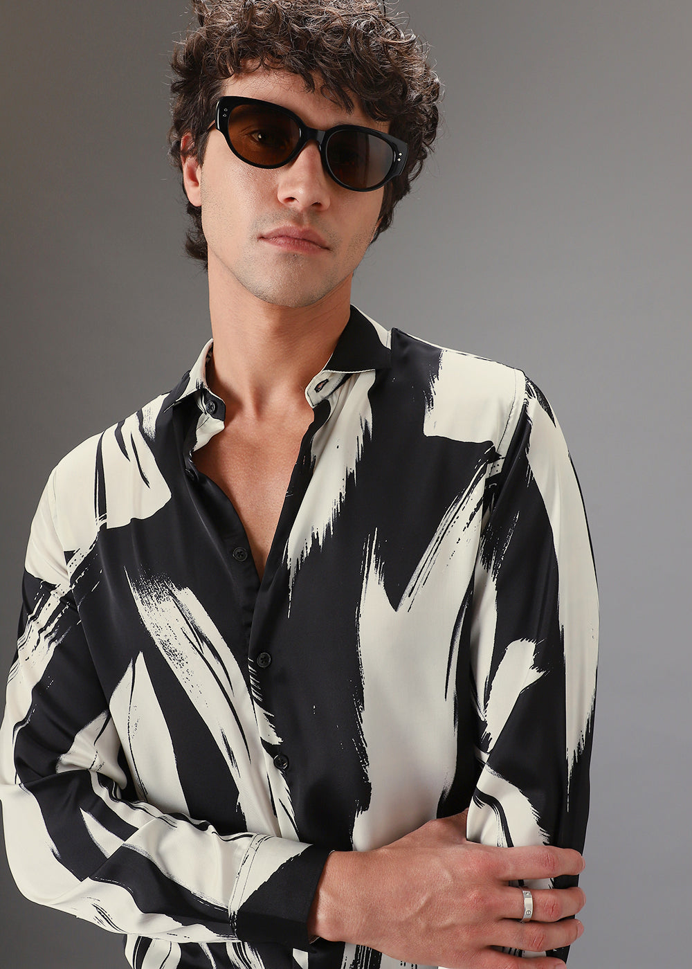 Black White Abstract Printed Shirt