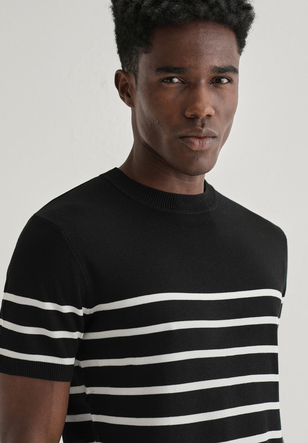 Black White Striped Knitted T-shirt