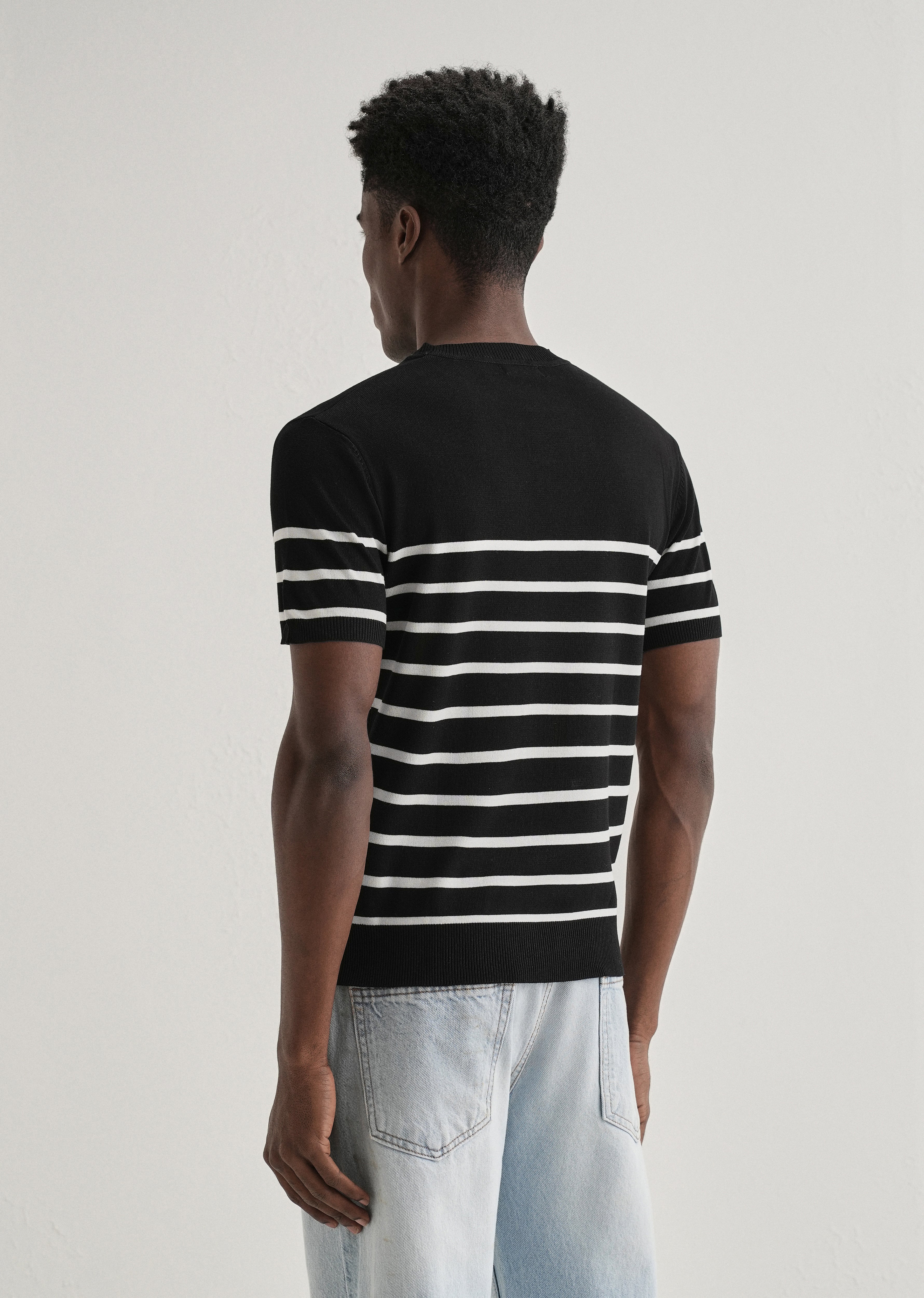 Black White Striped Knitted T-shirt