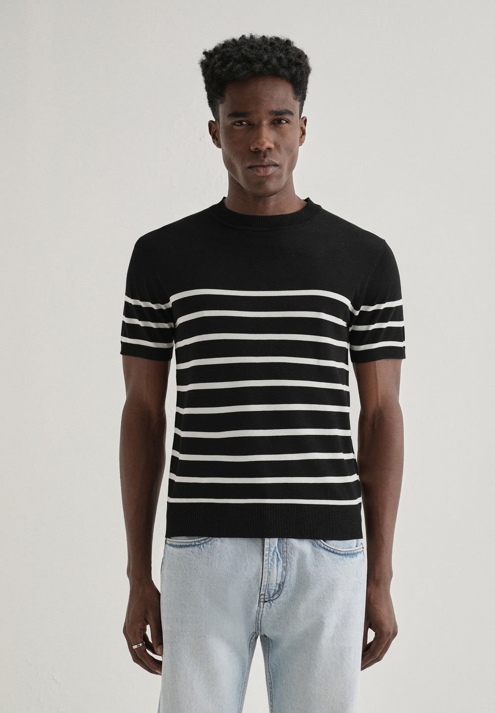Black White Striped Knitted T-shirt