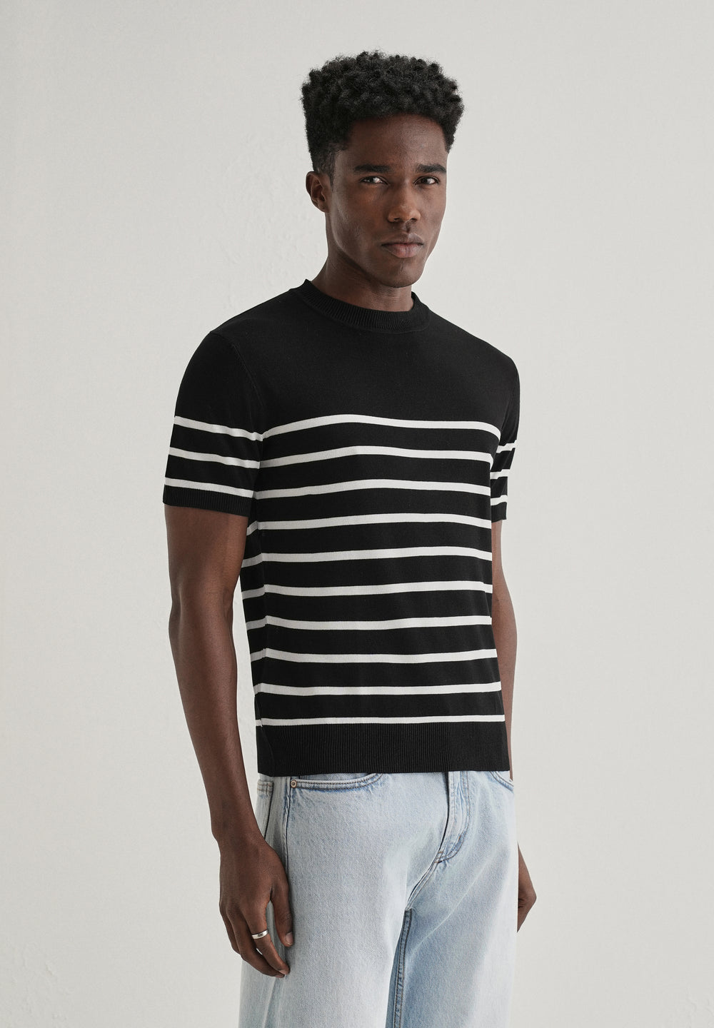 Black White Striped Knitted T-shirt