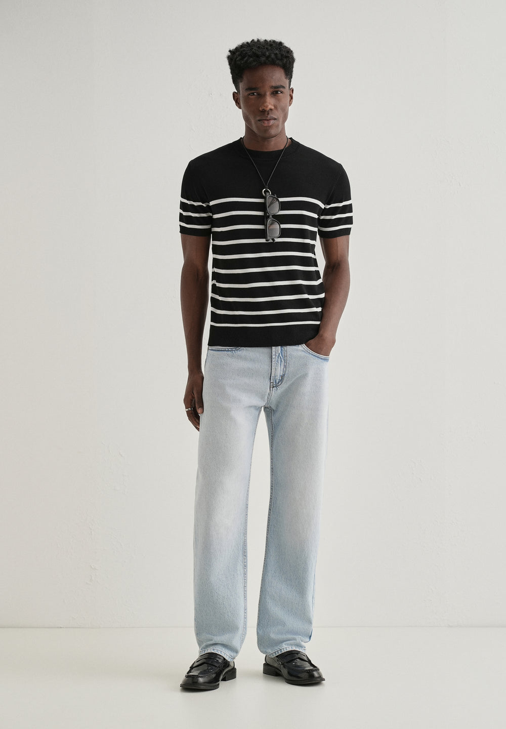 Black White Striped Knitted T-shirt