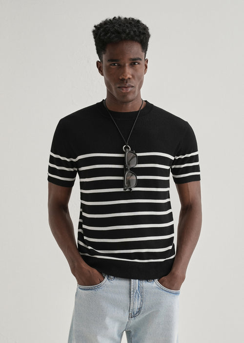 Black White Striped Knitted T-shirt