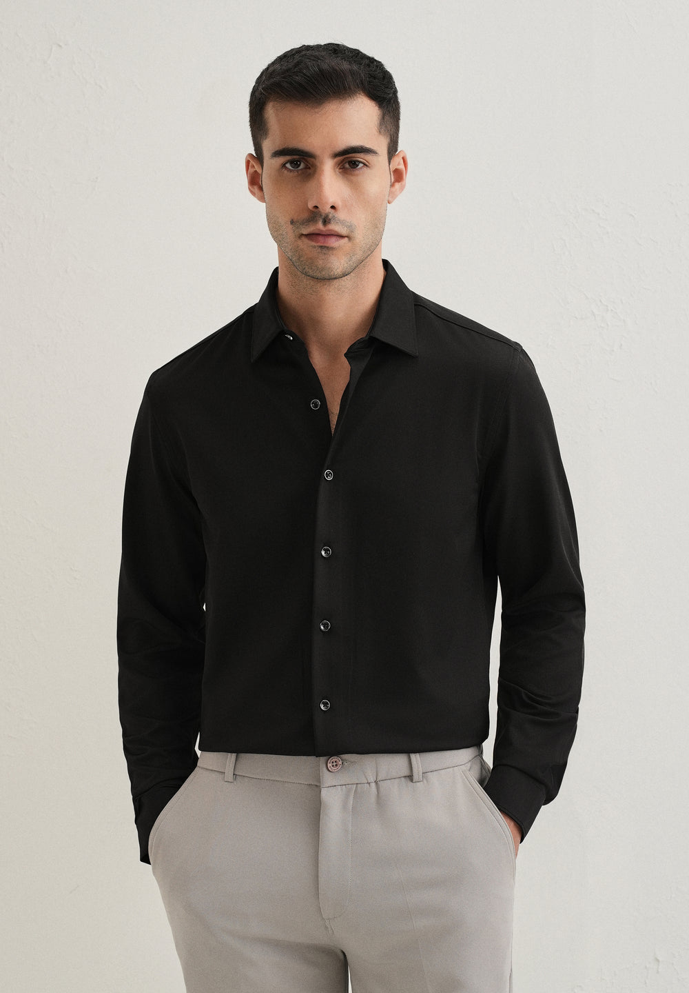 Black Wrinkle Free Stitchless Placket Shirt