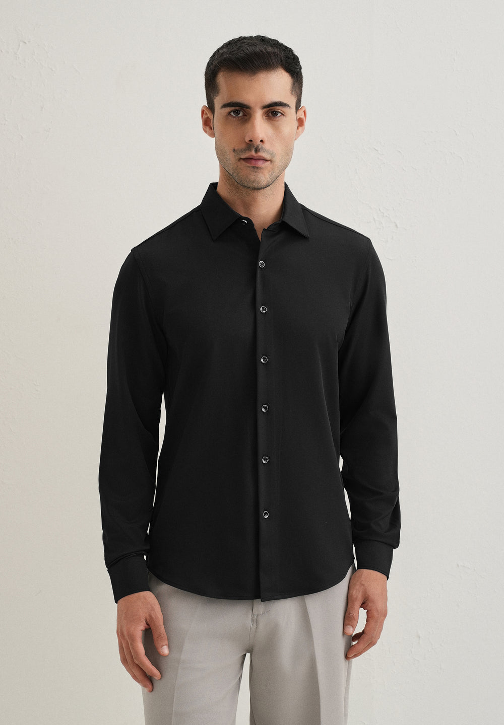 Black Wrinkle Free Stitchless Placket Shirt