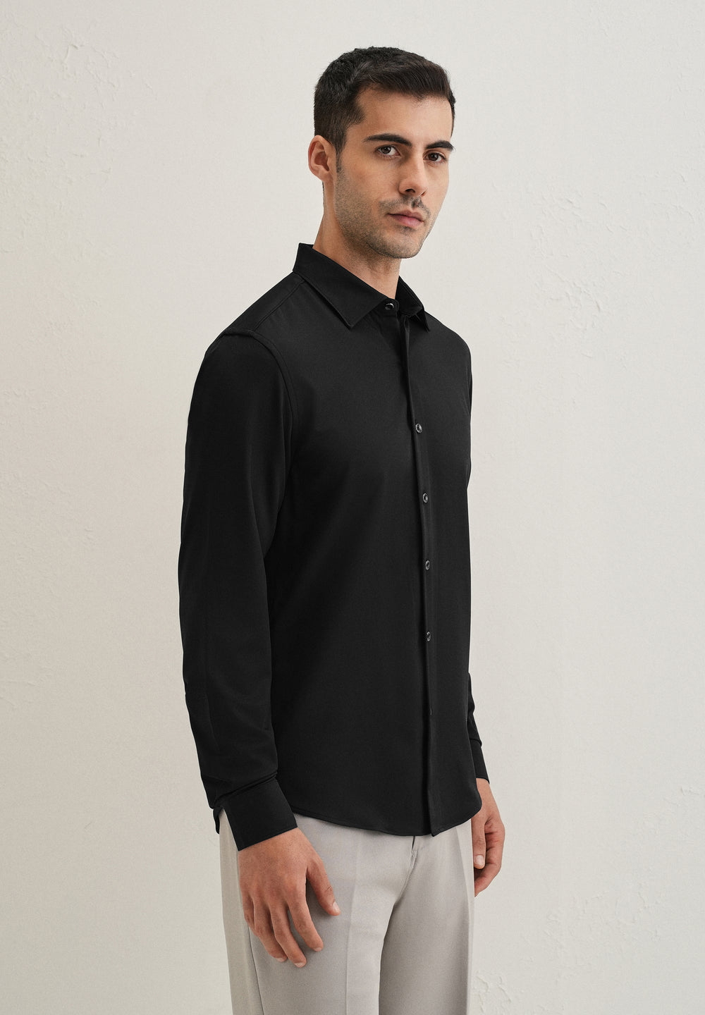Black Wrinkle Free Stitchless Placket Shirt