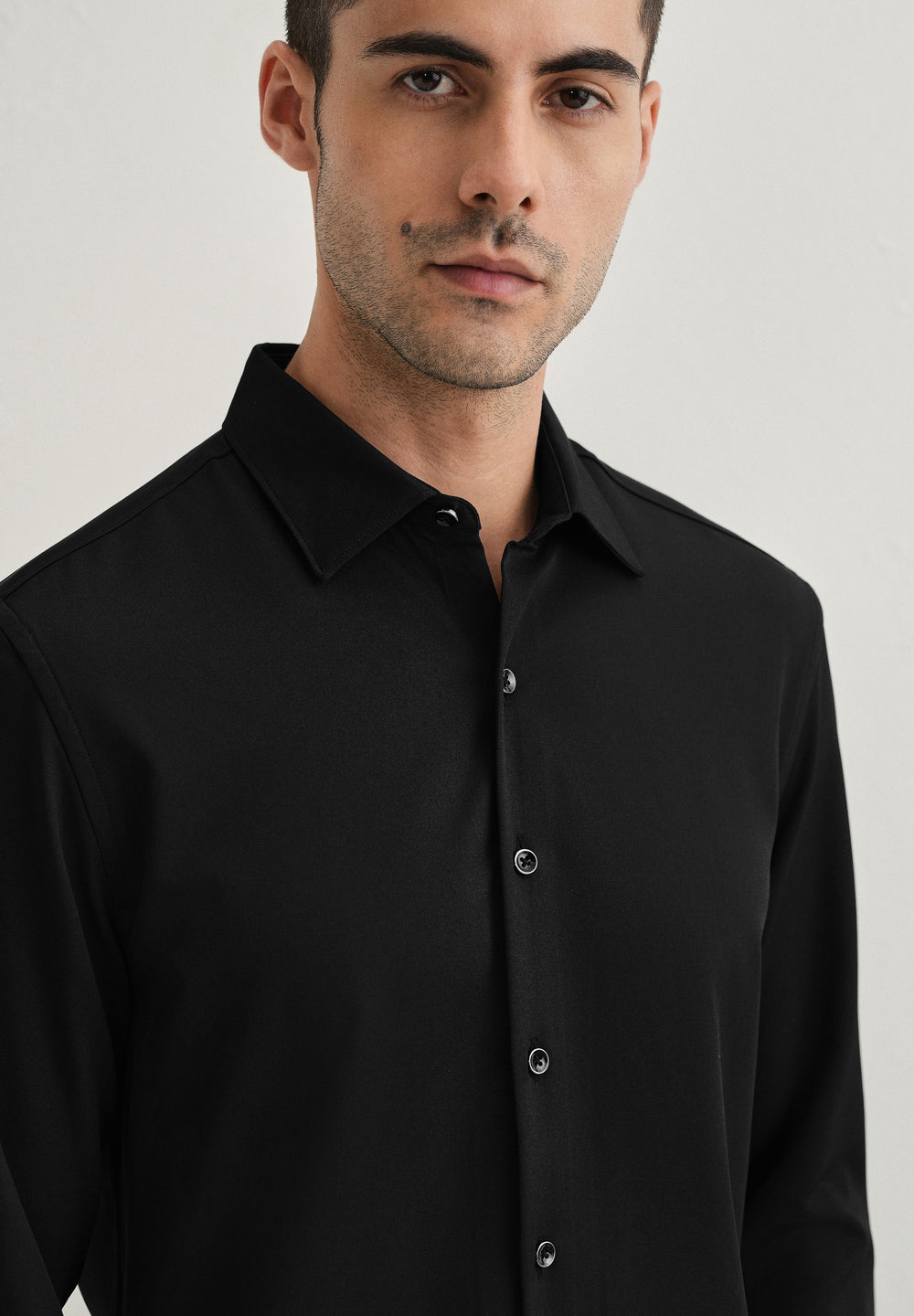 Black Wrinkle Free Stitchless Placket Shirt