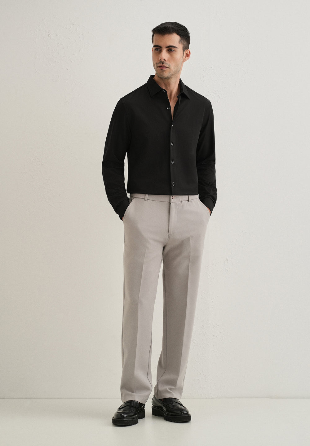 Black Wrinkle Free Stitchless Placket Shirt