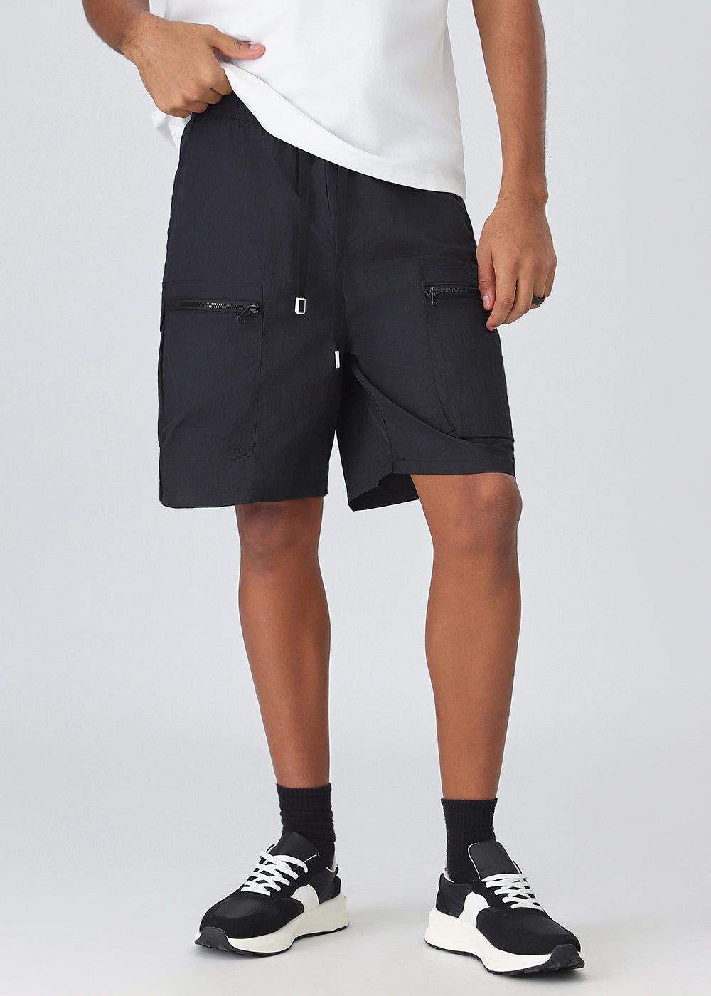 Black Zip Pocket Cargo Shorts